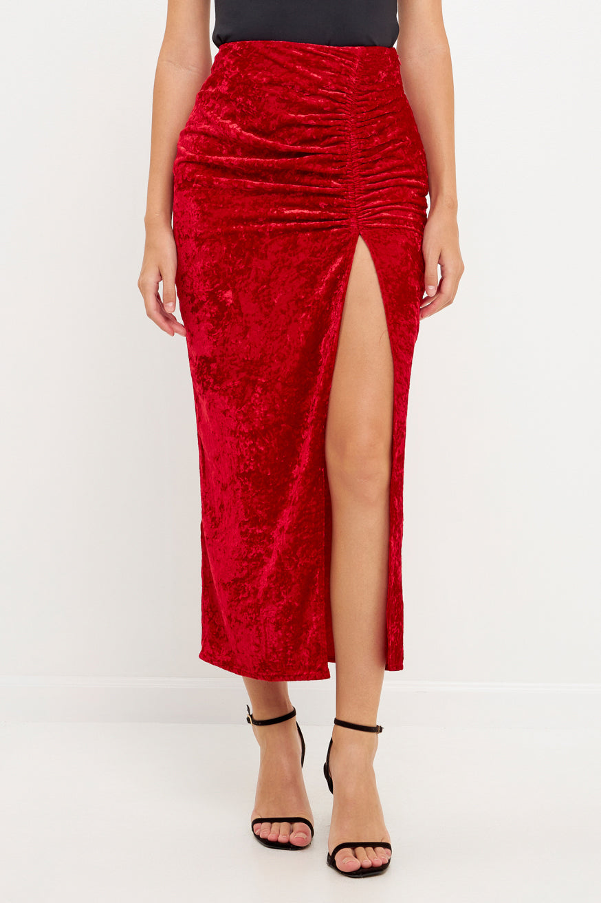 ENDLESS ROSE - Velvet Ruched Maxi Skirt - SKIRTS available at Objectrare