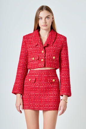 ENDLESS ROSE - Premium Cropped Tweed Jacket - JACKETS available at Objectrare