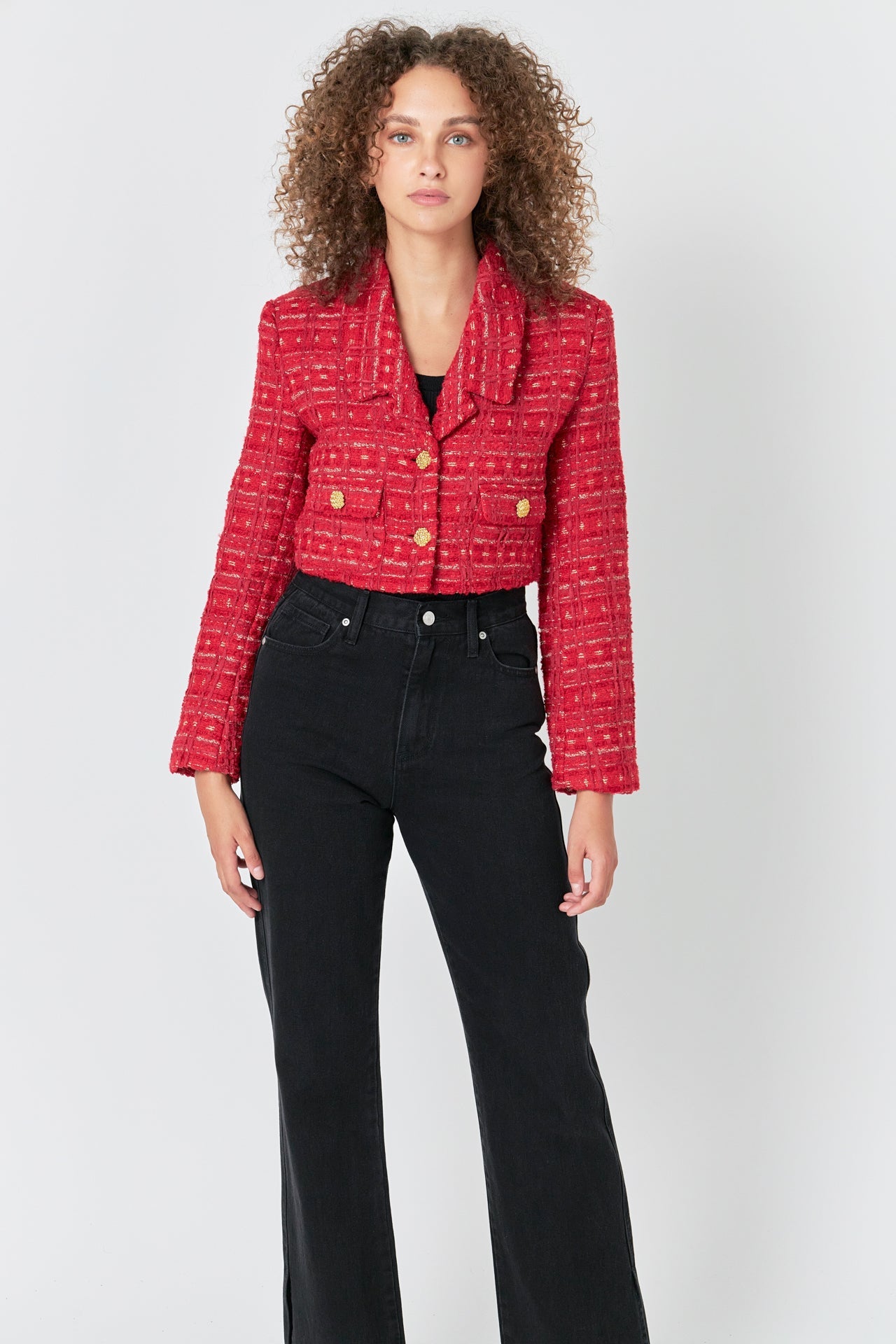 ENDLESS ROSE - Premium Cropped Tweed Jacket - JACKETS available at Objectrare