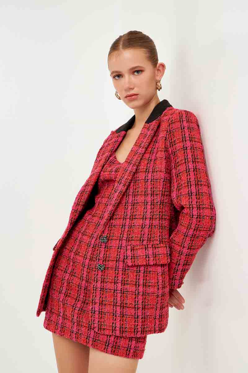 ENDLESS ROSE - Single-Breasted Tweed Blazer - BLAZERS available at Objectrare