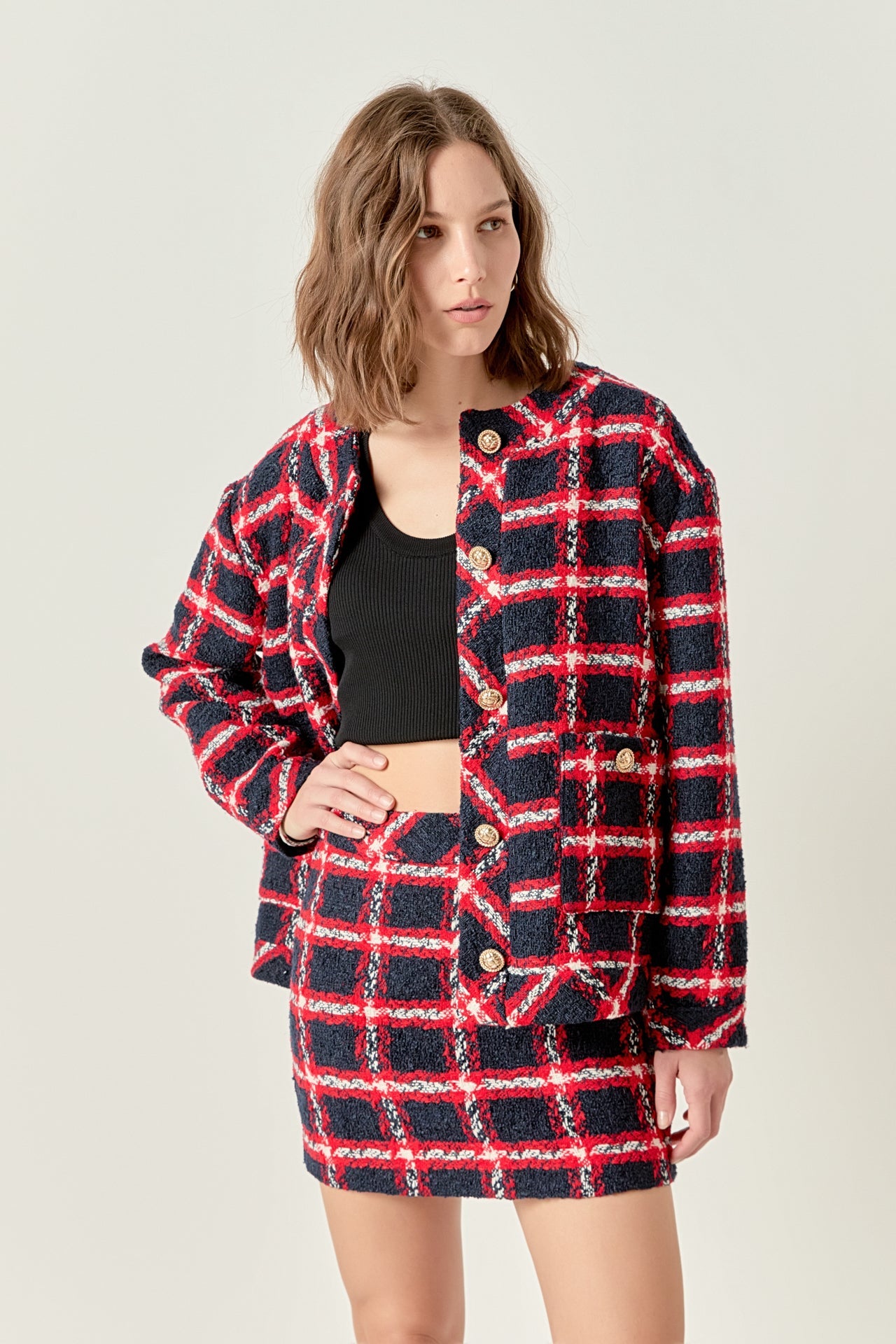 ENGLISH FACTORY - Plaid Boucle Jacket - JACKETS available at Objectrare