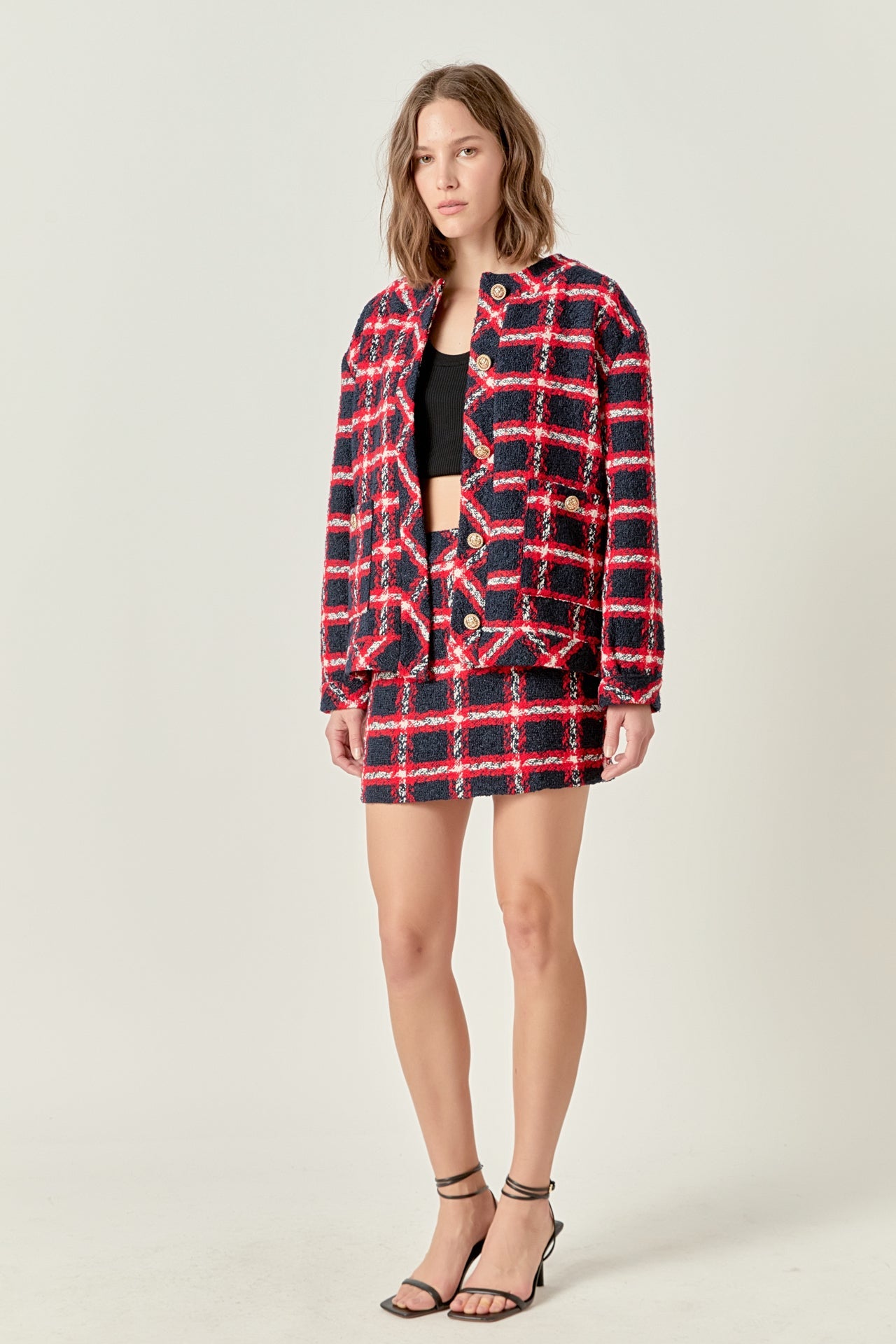 ENGLISH FACTORY - Plaid Boucle Jacket - JACKETS available at Objectrare