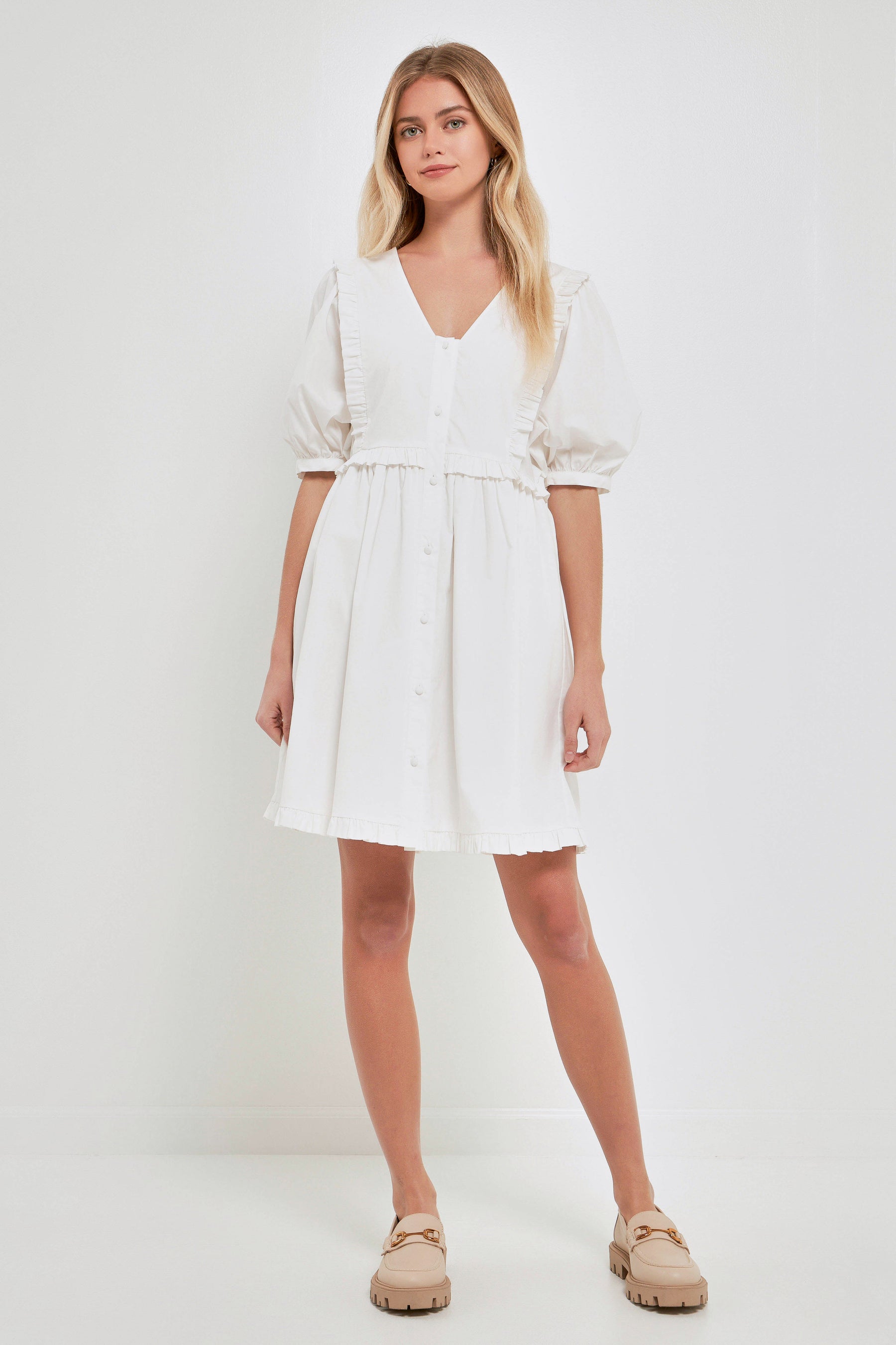 ENGLISH FACTORY - V Button Down Baby Doll Dress - DRESSES available at Objectrare