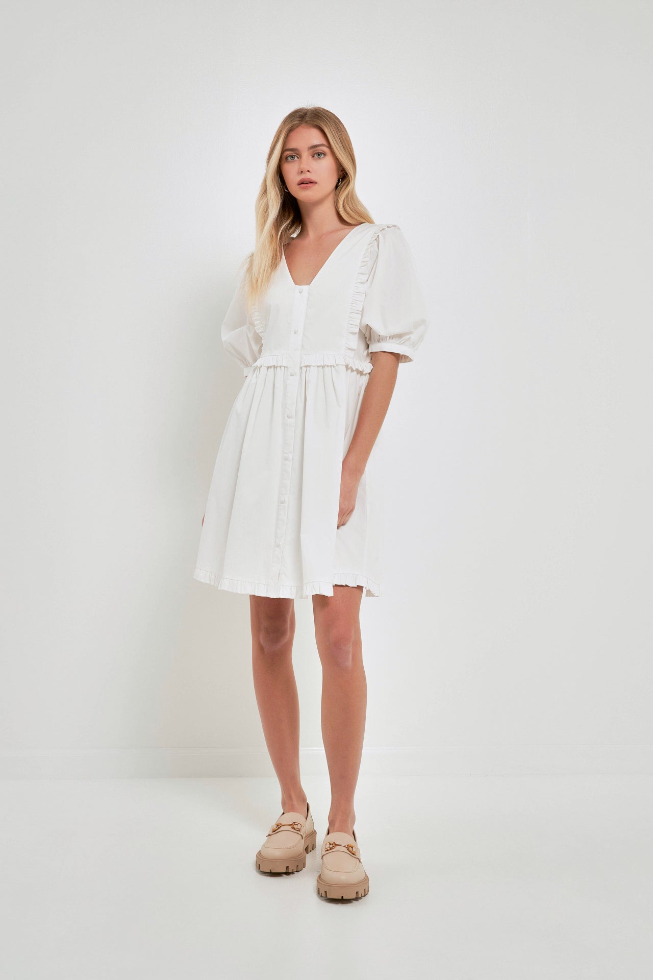 ENGLISH FACTORY - V Button Down Baby Doll Dress - DRESSES available at Objectrare