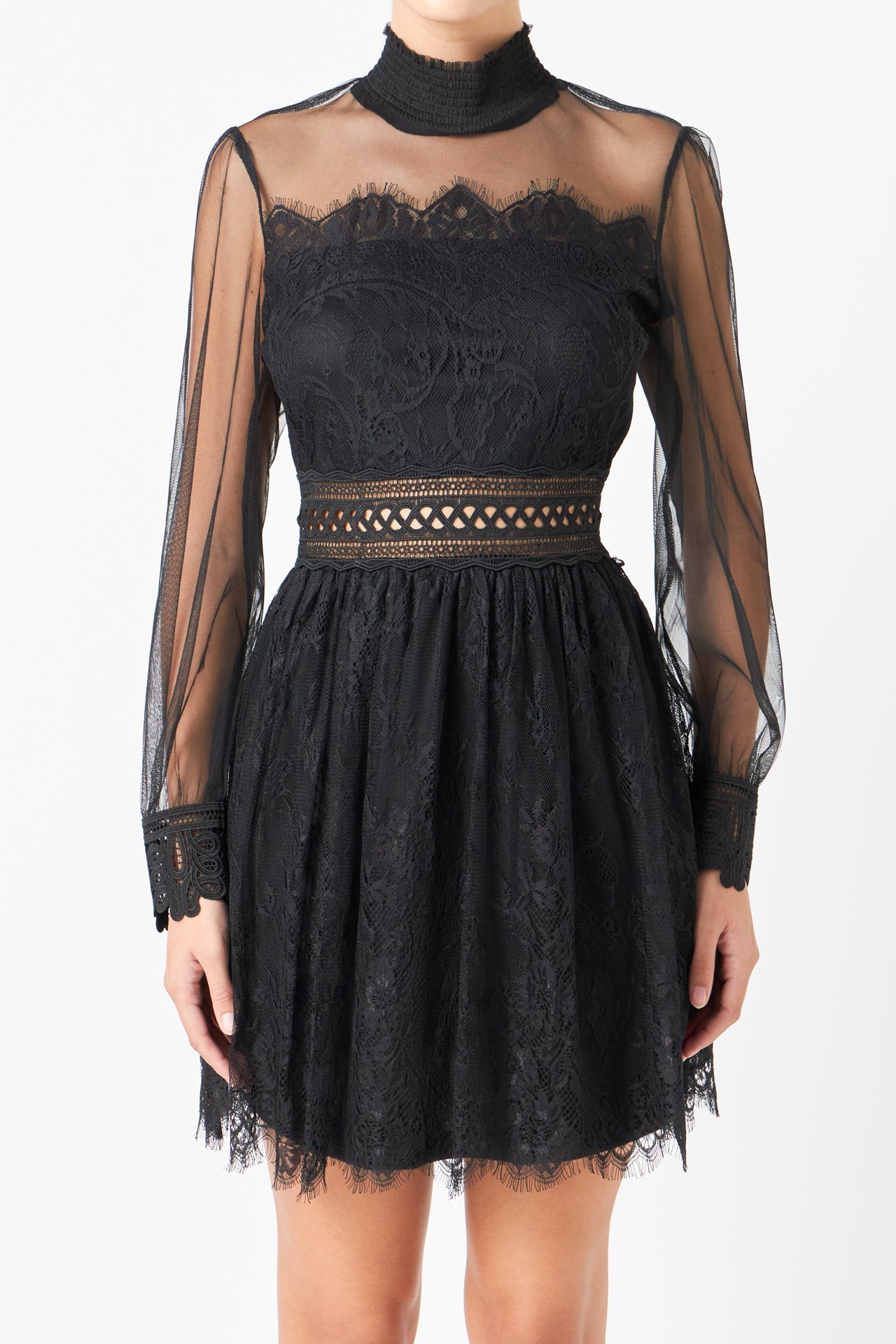 ENDLESS ROSE - Long Sleeve Lace Mini Dress - DRESSES available at Objectrare