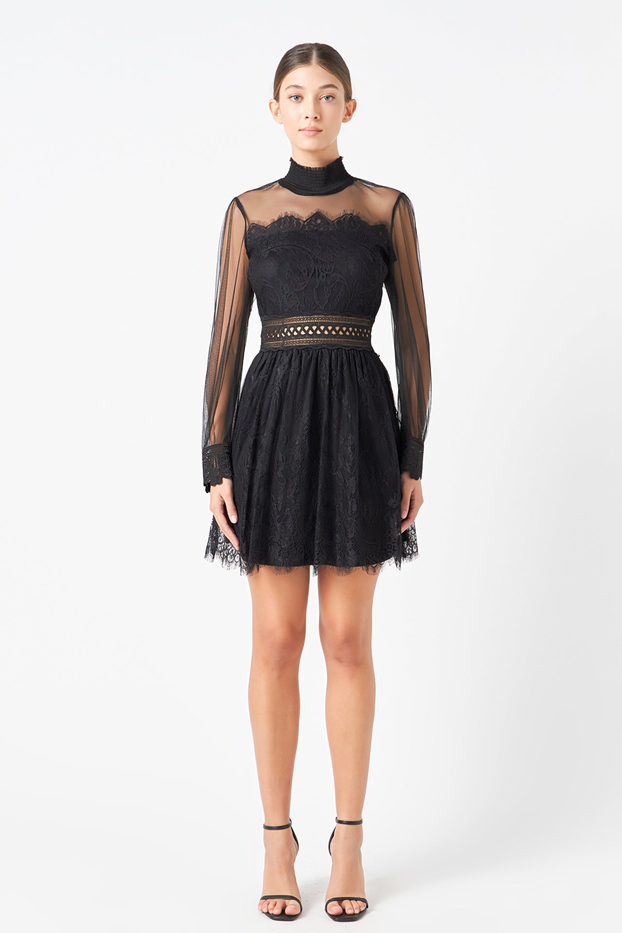 ENDLESS ROSE - Long Sleeve Lace Mini Dress - DRESSES available at Objectrare