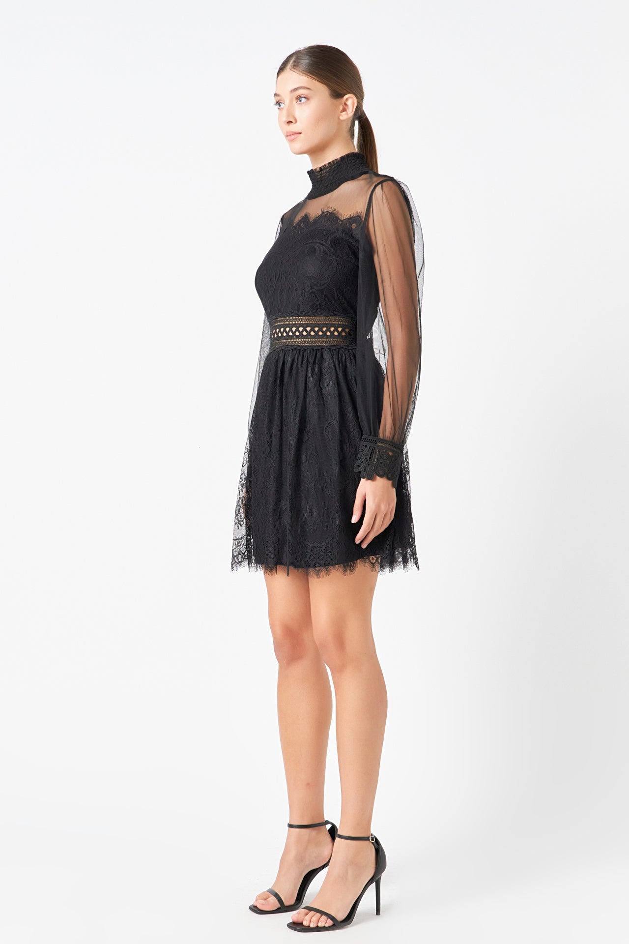 ENDLESS ROSE - Long Sleeve Lace Mini Dress - DRESSES available at Objectrare