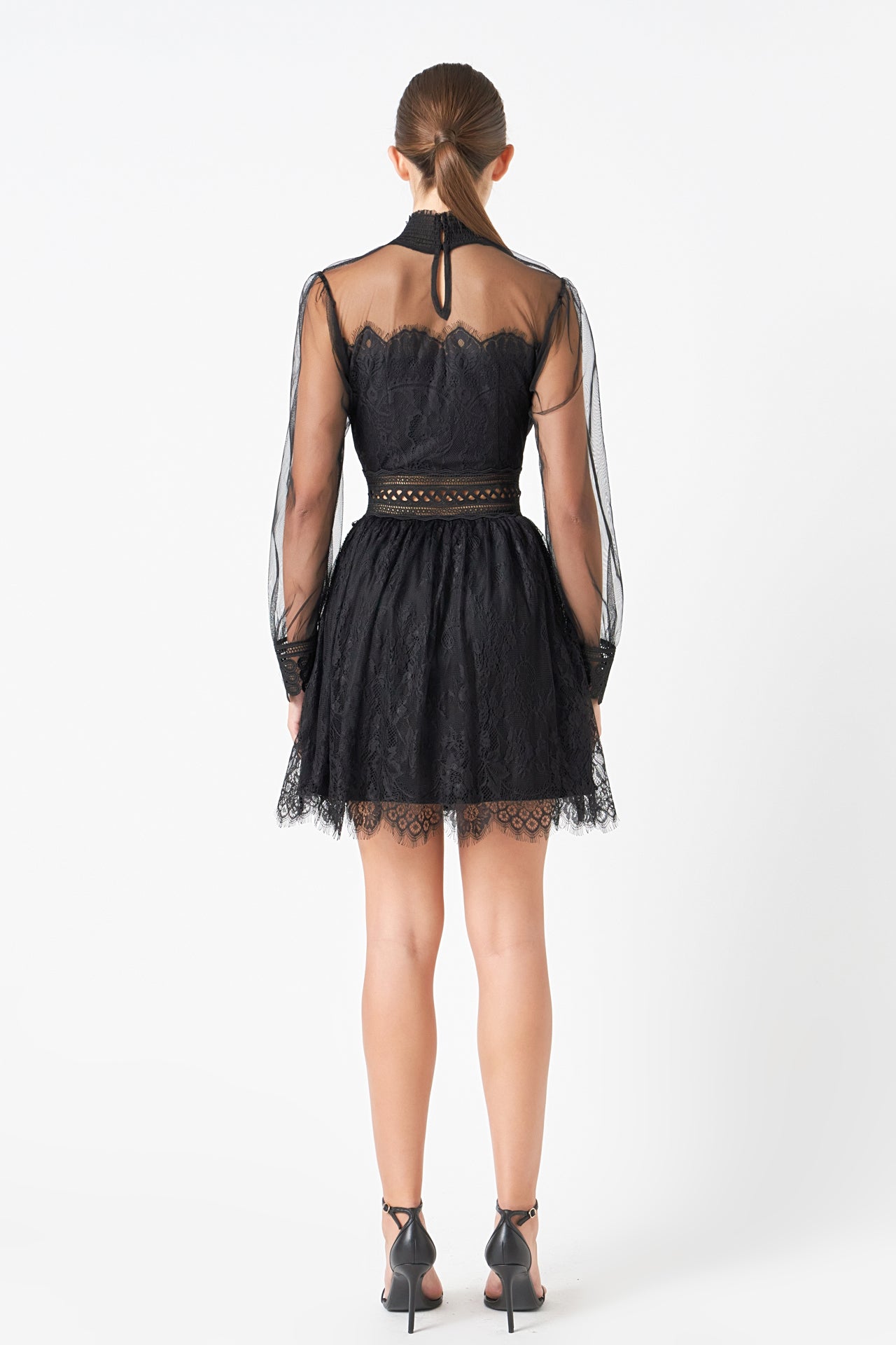 ENDLESS ROSE - Long Sleeve Lace Mini Dress - DRESSES available at Objectrare