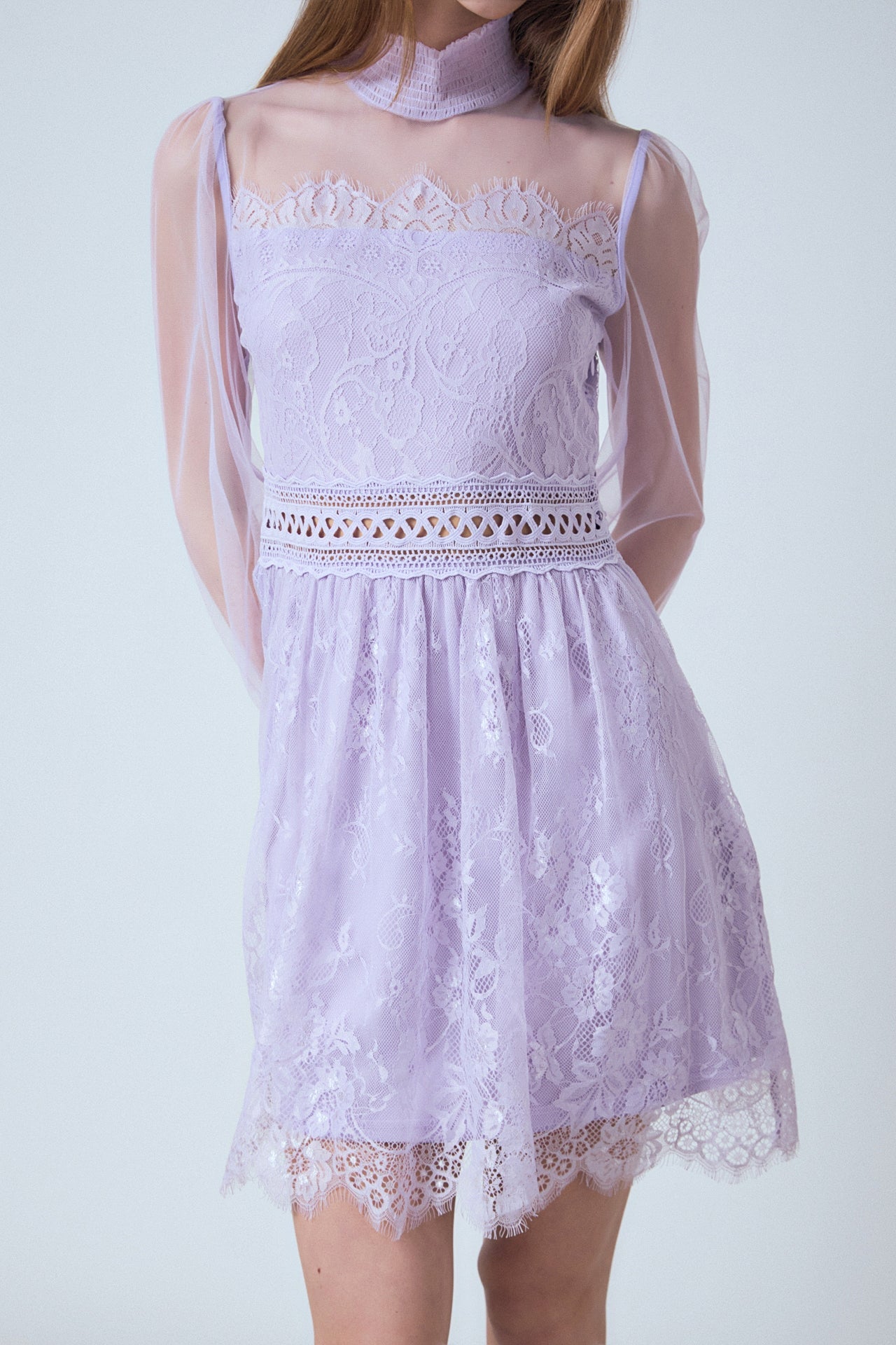 ENDLESS ROSE - Long Sleeve Lace Mini Dress - DRESSES available at Objectrare
