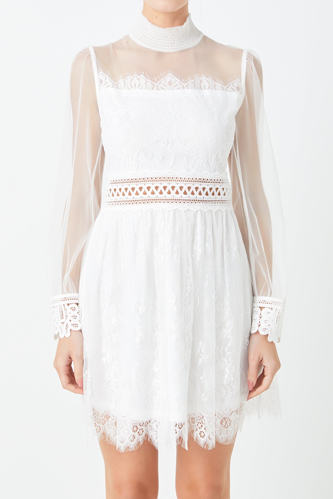 ENDLESS ROSE - Long Sleeve Lace Mini Dress - DRESSES available at Objectrare
