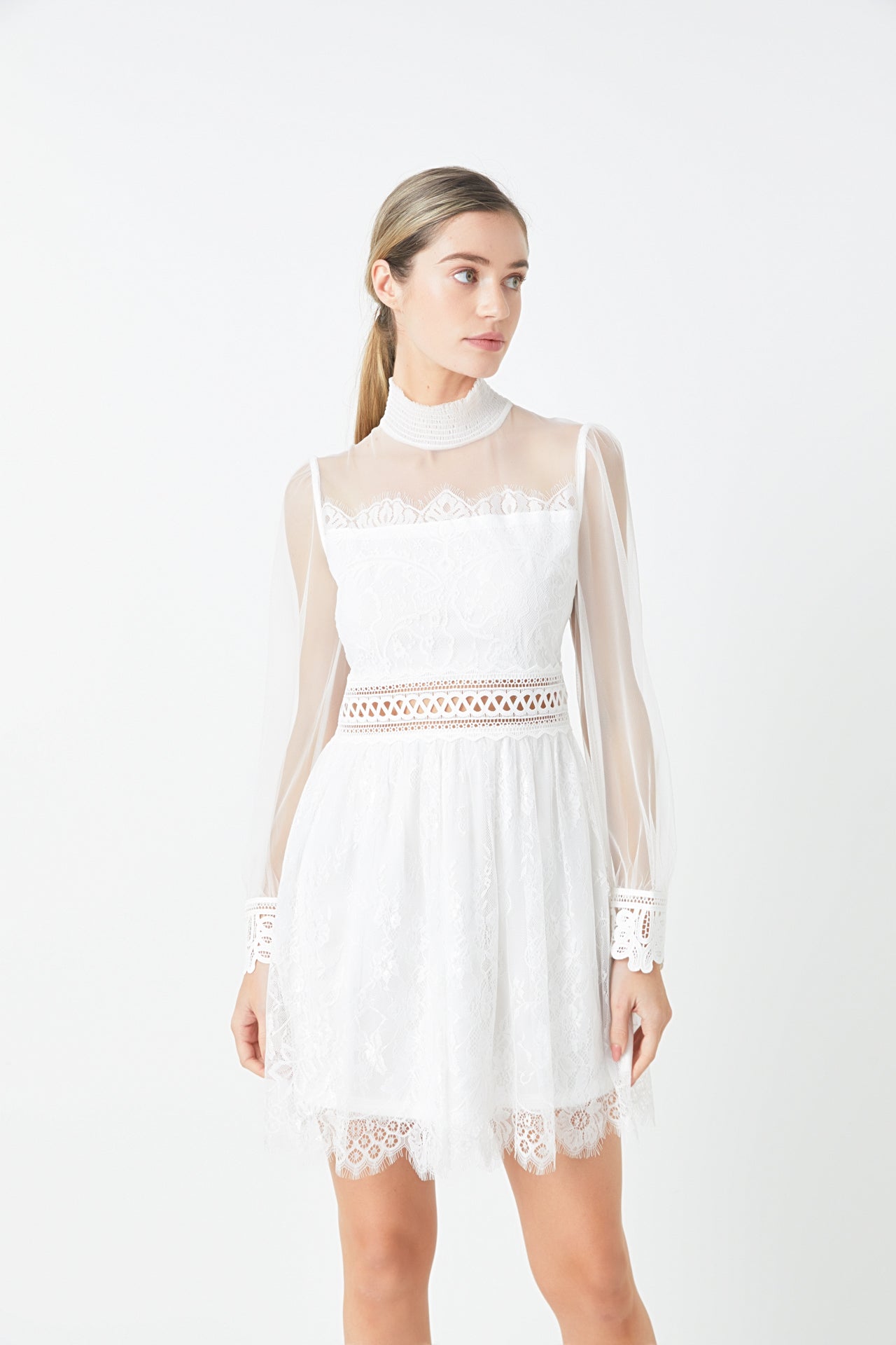 ENDLESS ROSE - Long Sleeve Lace Mini Dress - DRESSES available at Objectrare