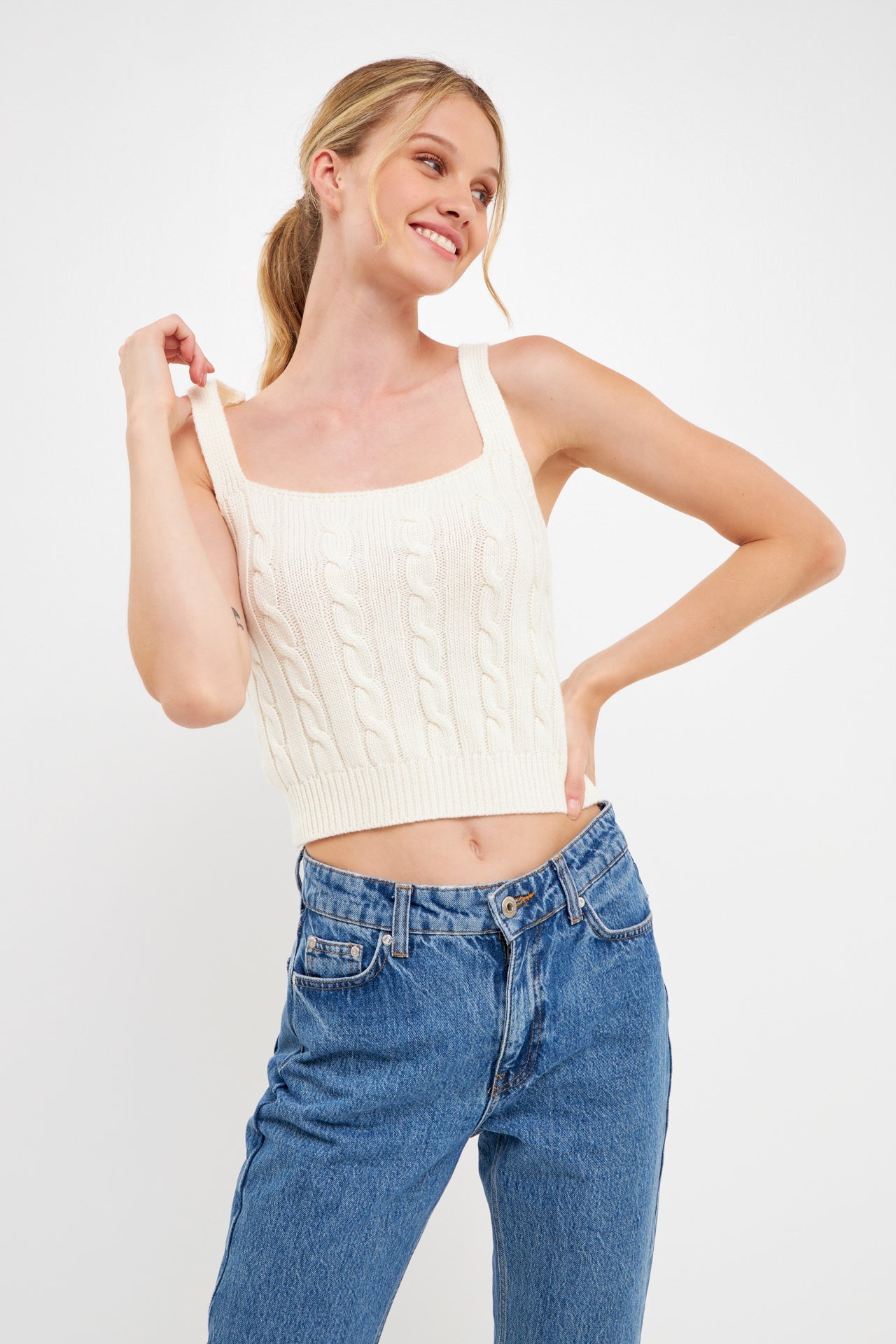 ENGLISH FACTORY - Cable Knit Tank Top - TOPS available at Objectrare