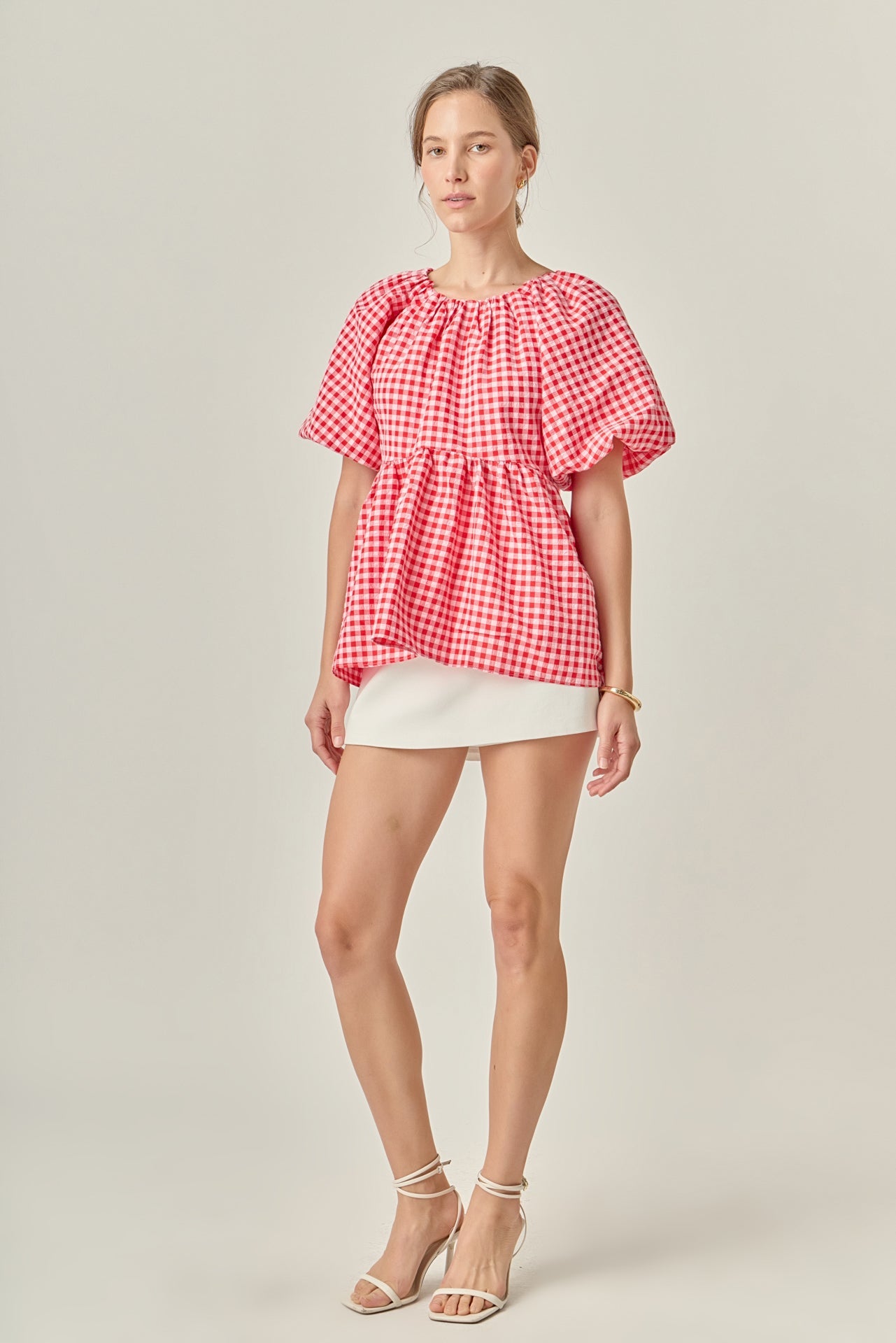 ENGLISH FACTORY - Gingham Neck Shirred Flowy Top - TOPS available at Objectrare