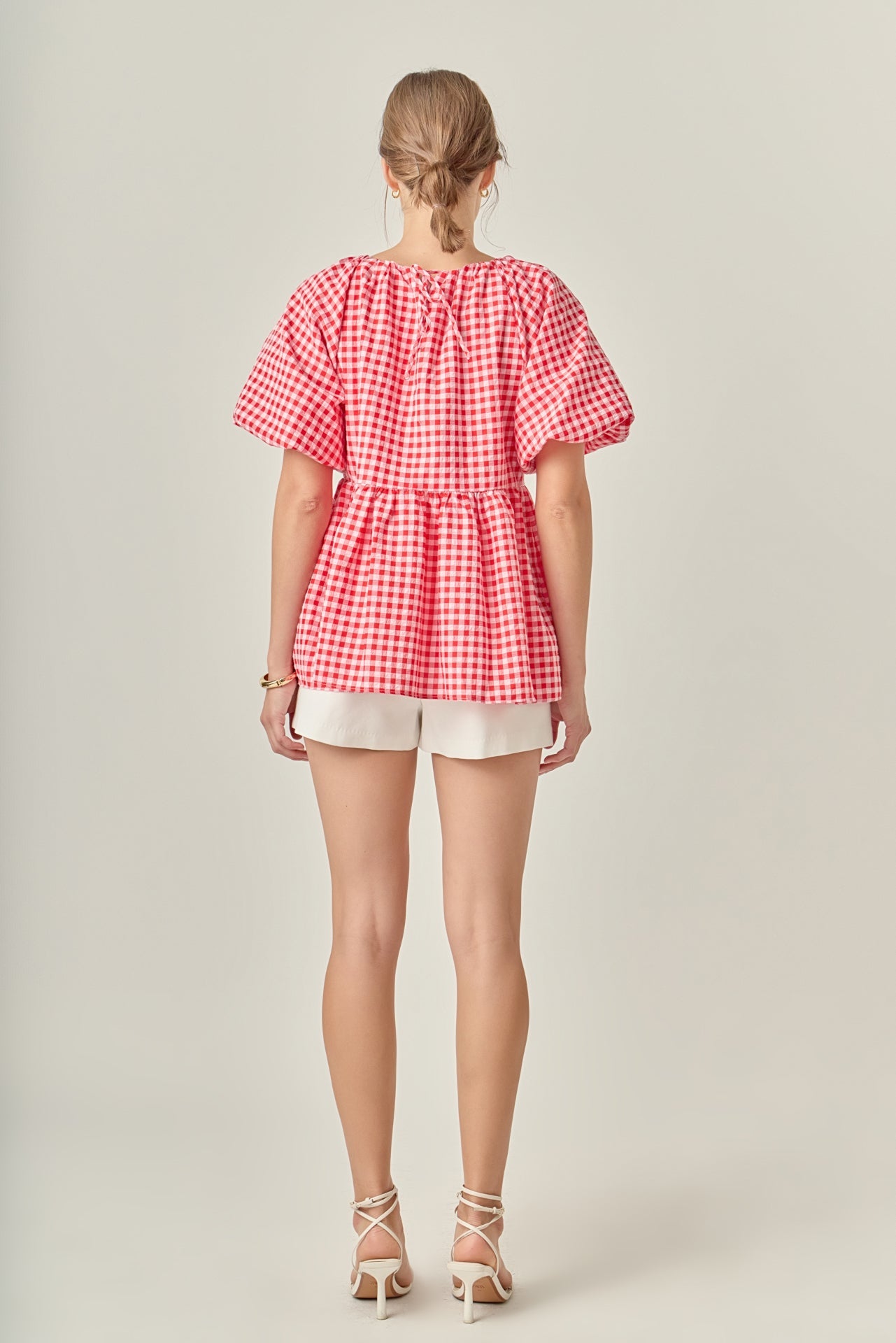 ENGLISH FACTORY - Gingham Neck Shirred Flowy Top - TOPS available at Objectrare