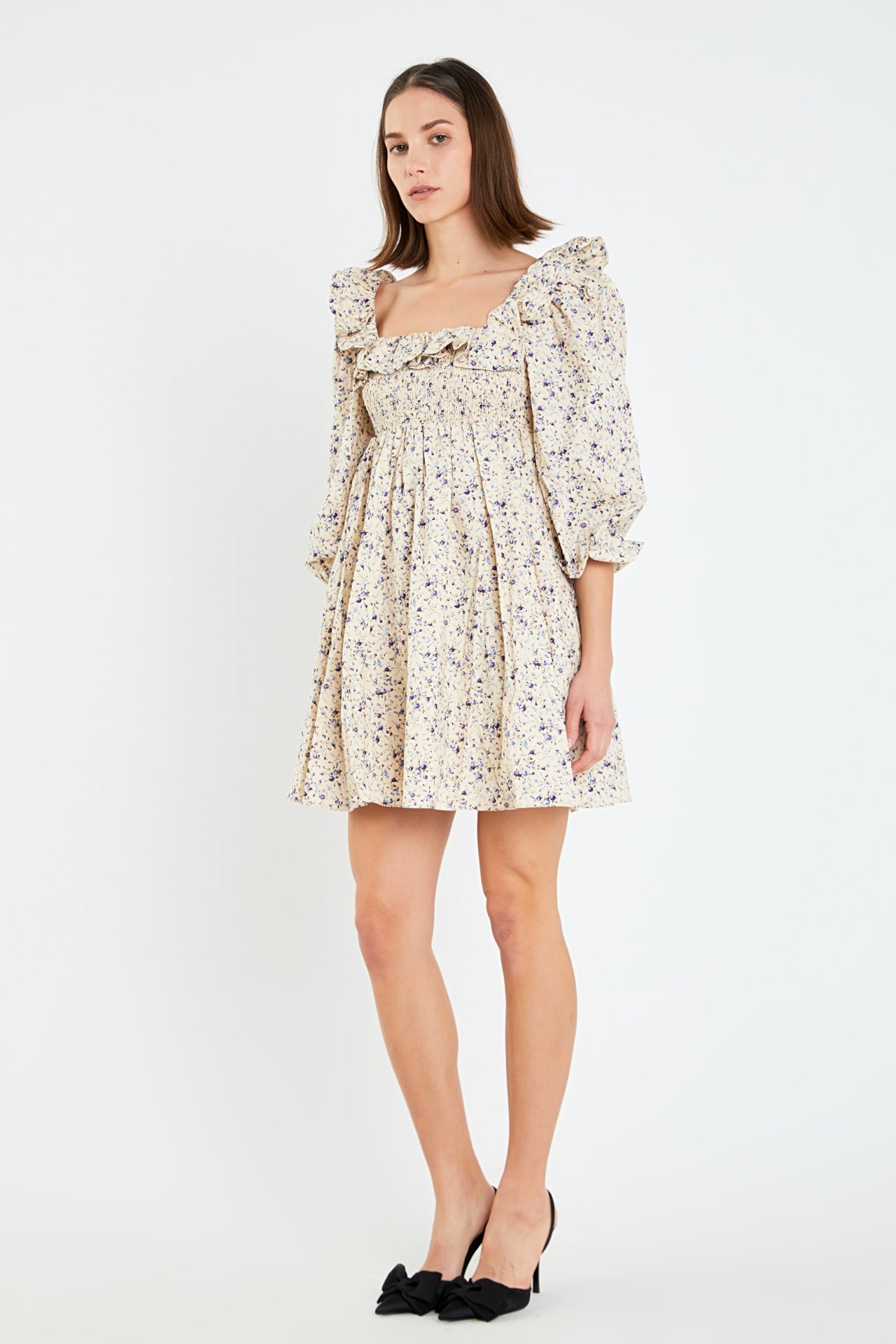 ENGLISH FACTORY - Square Neck Ruffled Smocked Mini Dress - DRESSES available at Objectrare