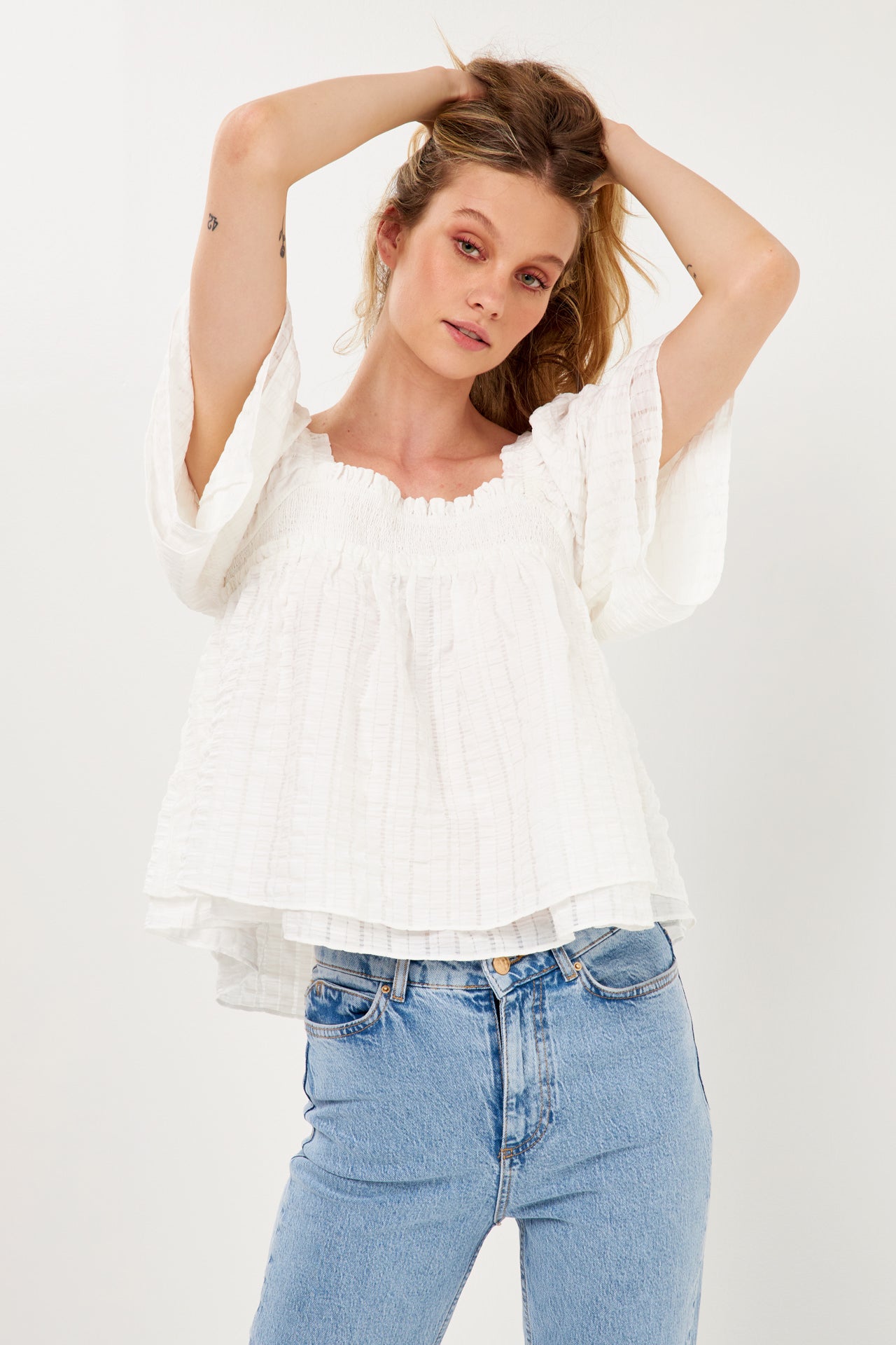FREE THE ROSES - Textured Crinkle Double Flutter Top - TOPS available at Objectrare