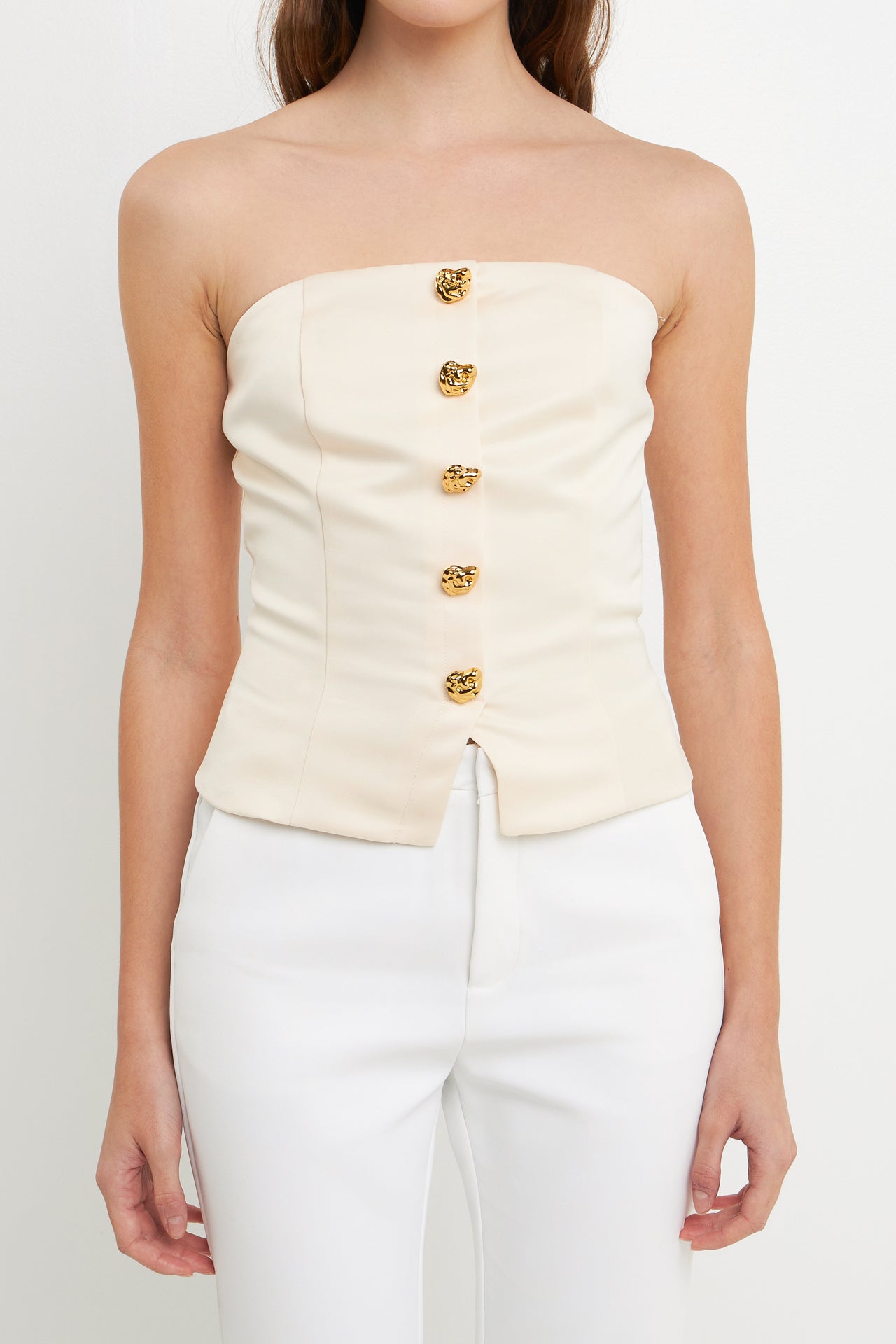 ENDLESS ROSE - Button-Up Strapless Top - TOPS available at Objectrare