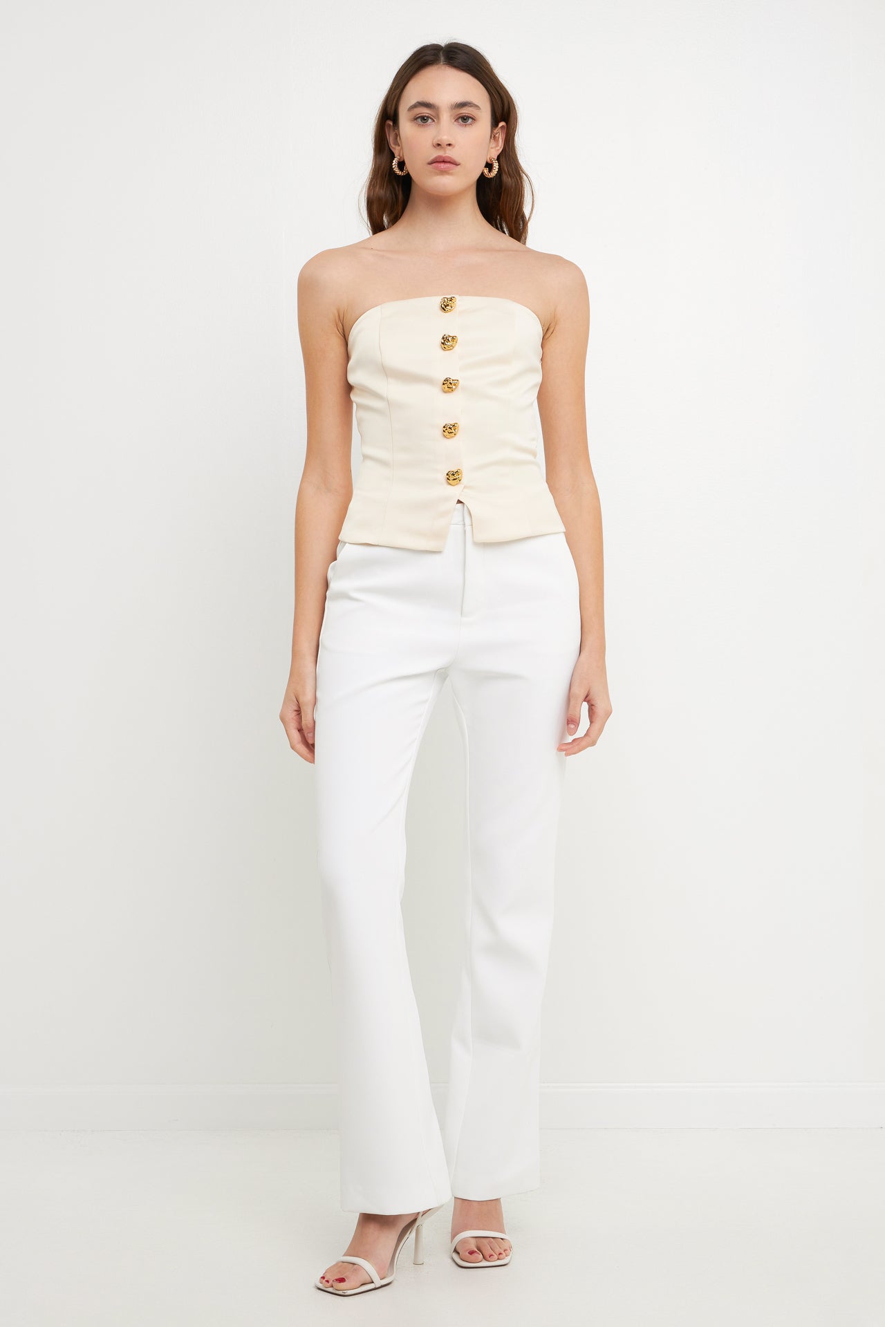 ENDLESS ROSE - Button-Up Strapless Top - TOPS available at Objectrare