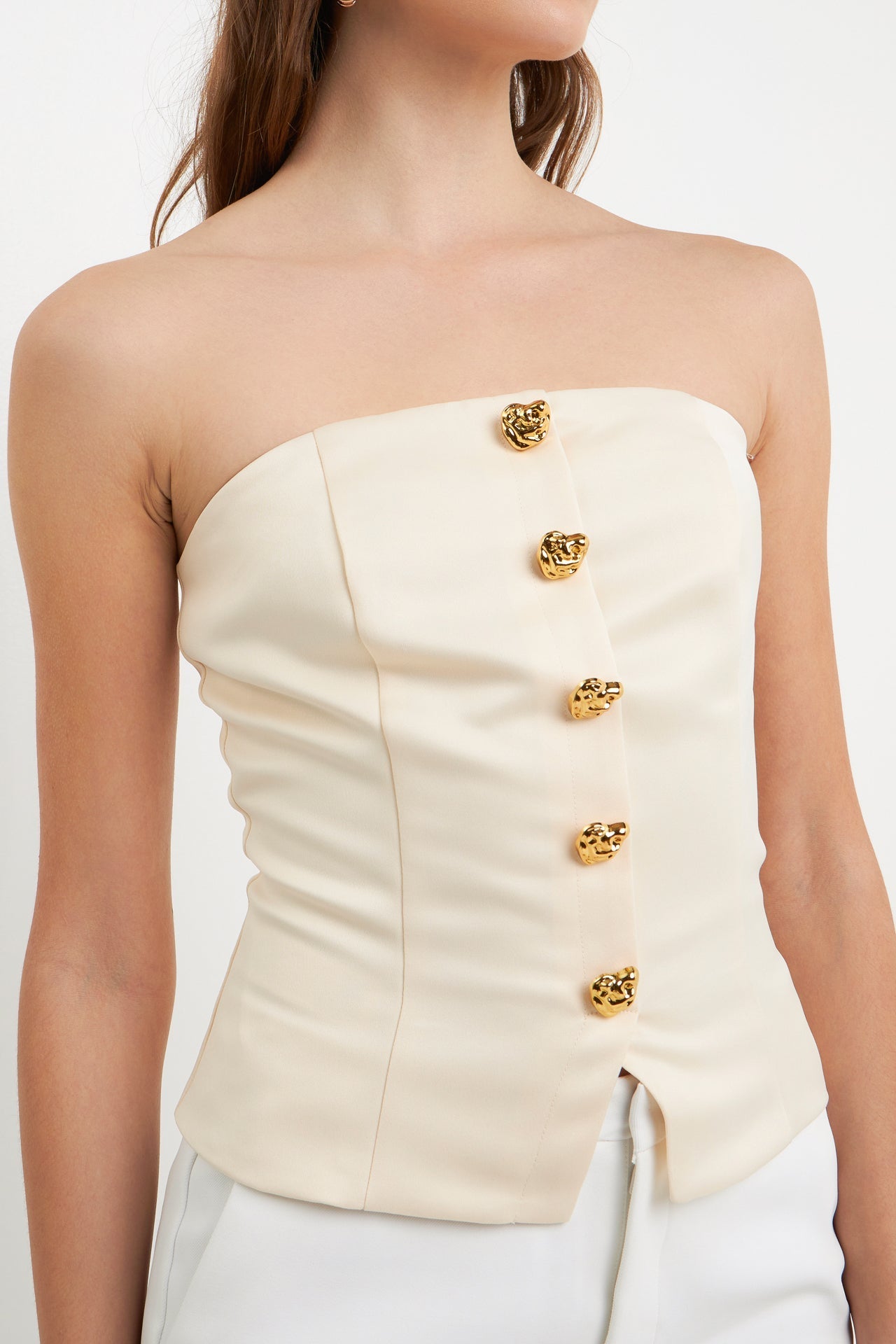 ENDLESS ROSE - Button-Up Strapless Top - TOPS available at Objectrare