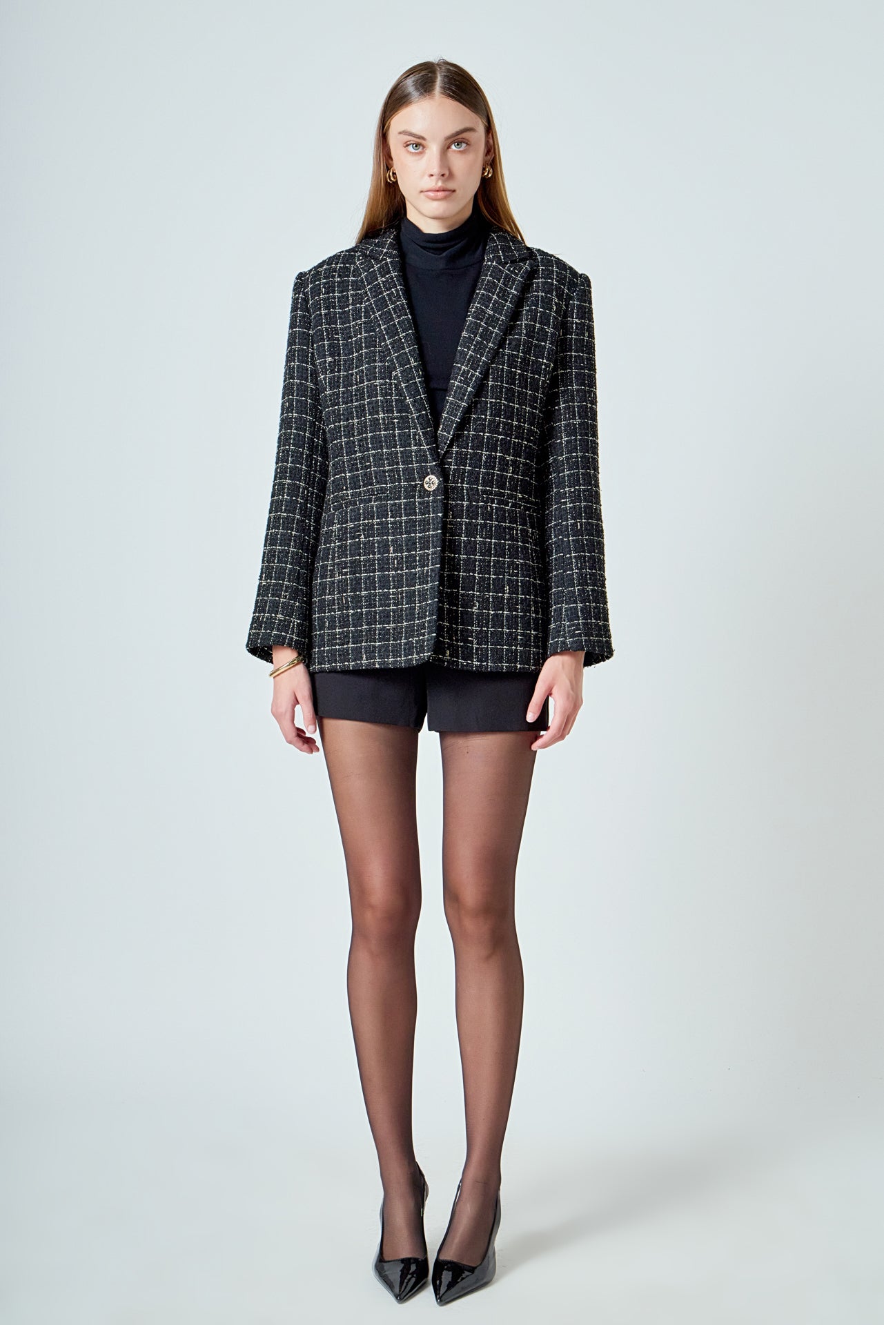 ENDLESS ROSE - Tweed Single Breasted Blazer - BLAZERS available at Objectrare