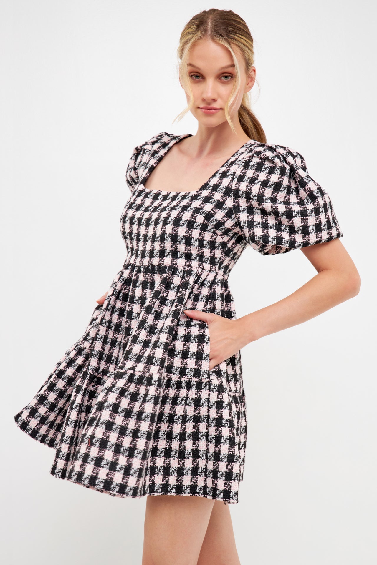 ENGLISH FACTORY - Multi Tweed Puff Sleeve Mini Dress - DRESSES available at Objectrare