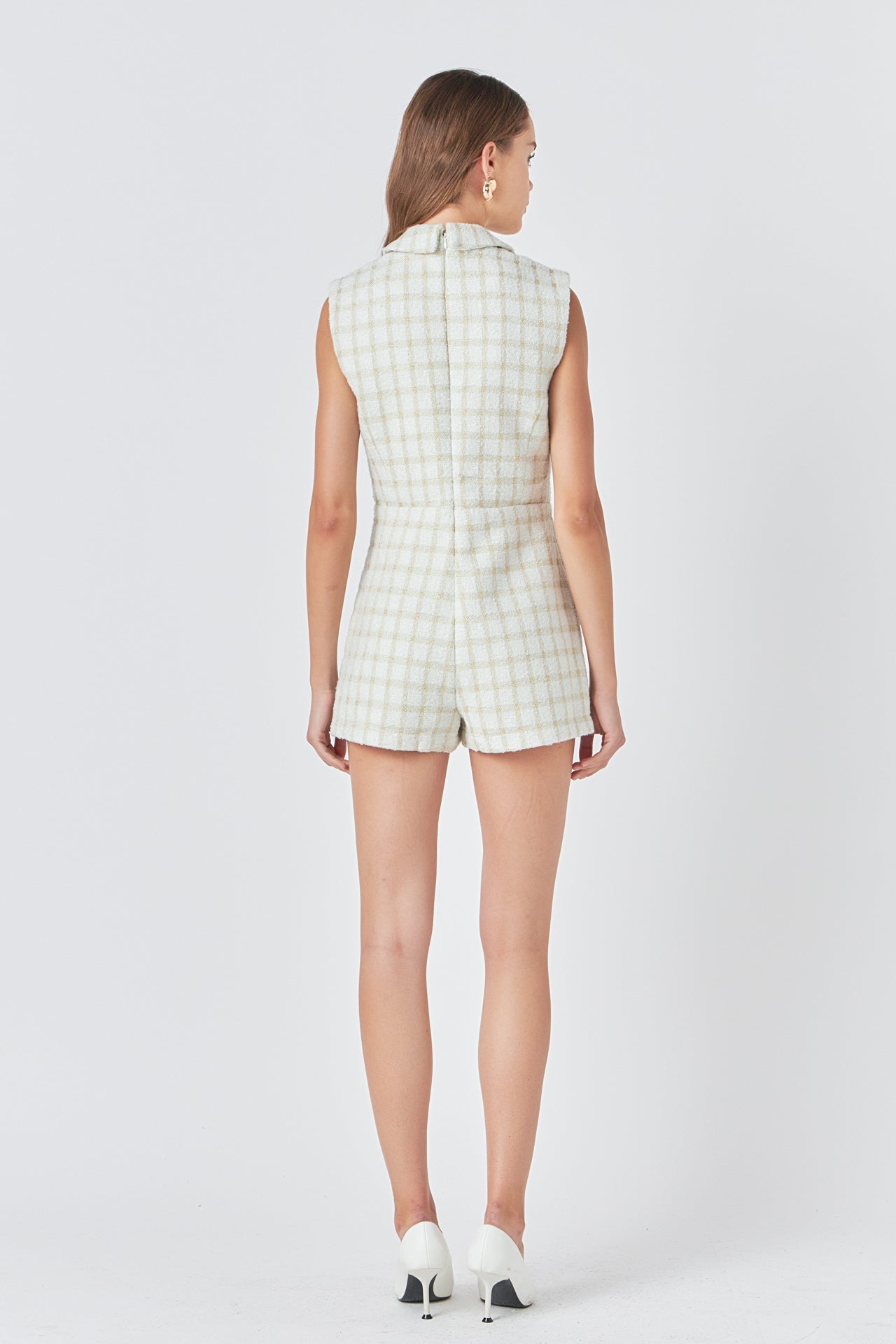 ENDLESS ROSE - Sleeveless Tweed Suited Romper - ROMPERS available at Objectrare