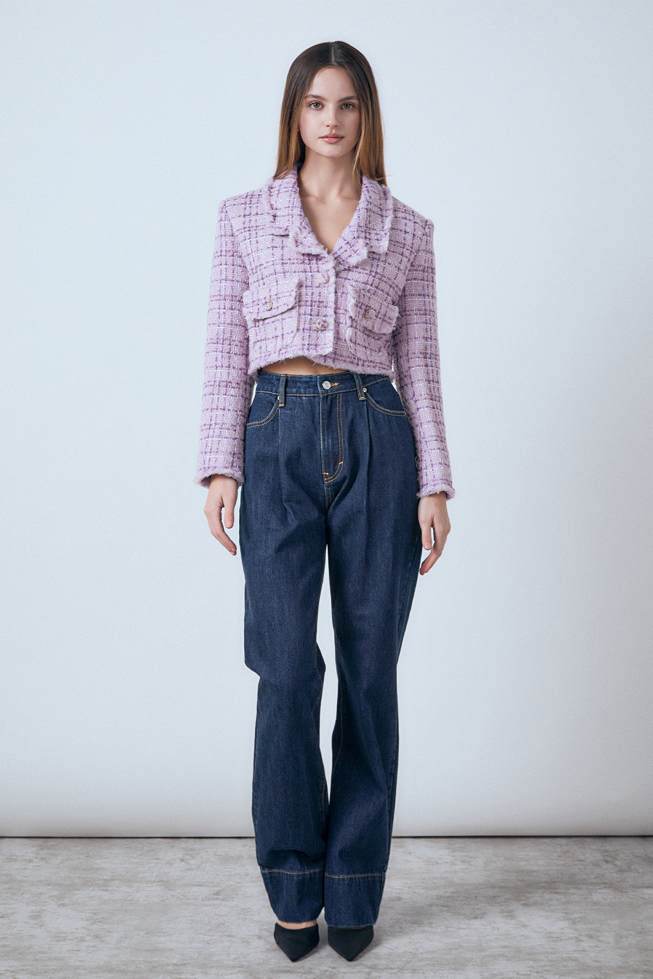 ENDLESS ROSE - Tonal Boucle Tweed Short Blazer - JACKETS available at Objectrare