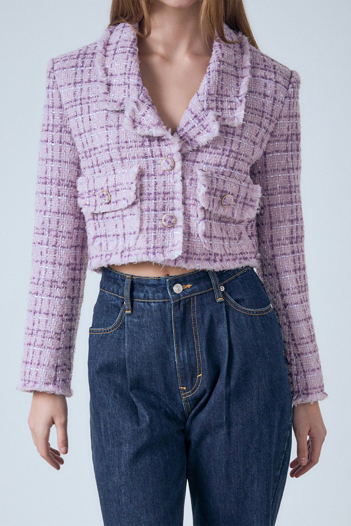 ENDLESS ROSE - Tonal Boucle Tweed Short Blazer - JACKETS available at Objectrare