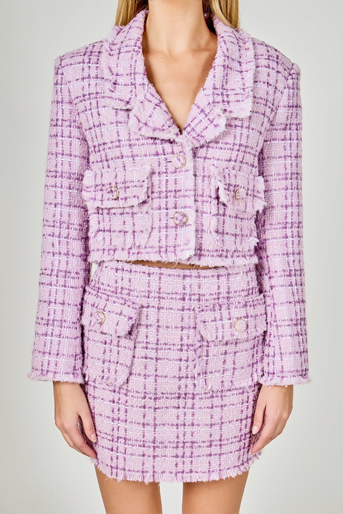 ENDLESS ROSE - Tonal Boucle Tweed Short Blazer - BLAZERS available at Objectrare