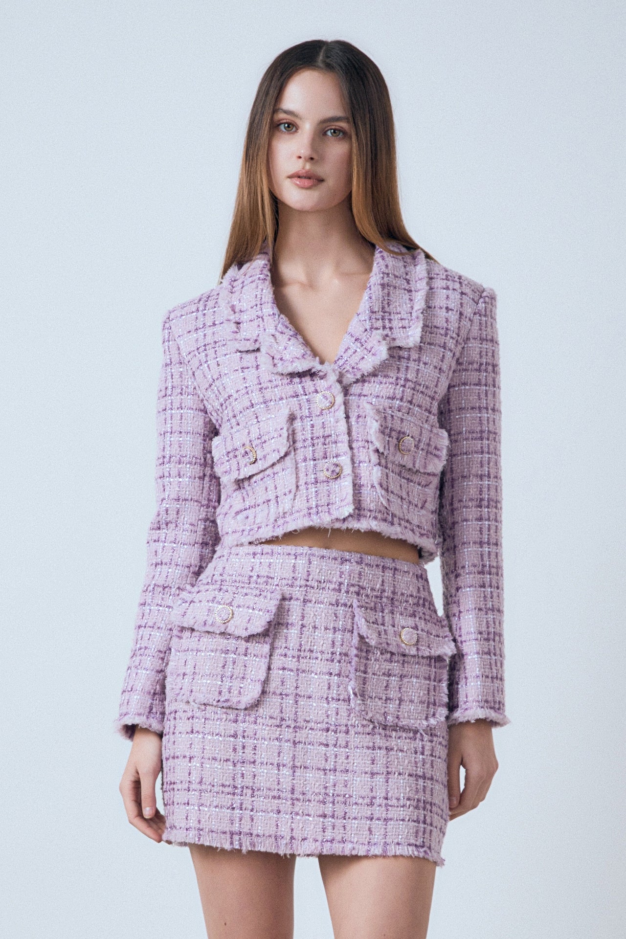 ENDLESS ROSE - Tonal Boucle Tweed Skirt - SKIRTS available at Objectrare