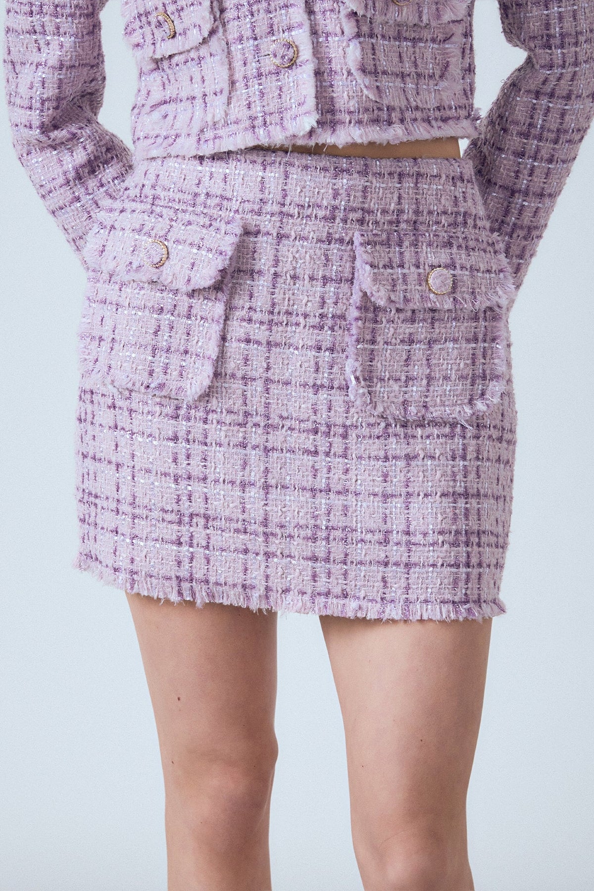 ENDLESS ROSE - Tonal Boucle Tweed Skirt - SKIRTS available at Objectrare