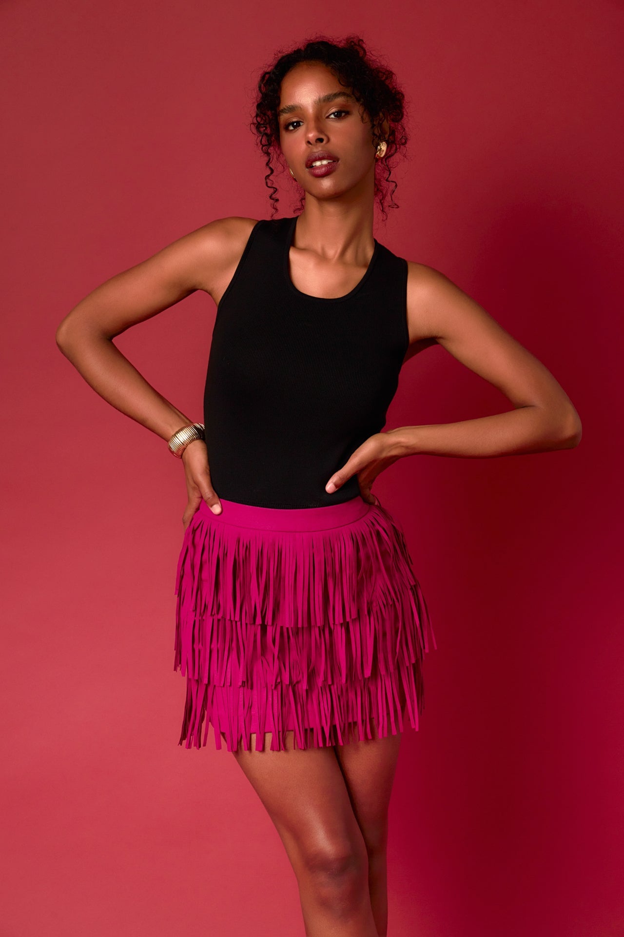ENDLESS ROSE - Faux Suede Fringe Mini Skirt - SKIRTS available at Objectrare