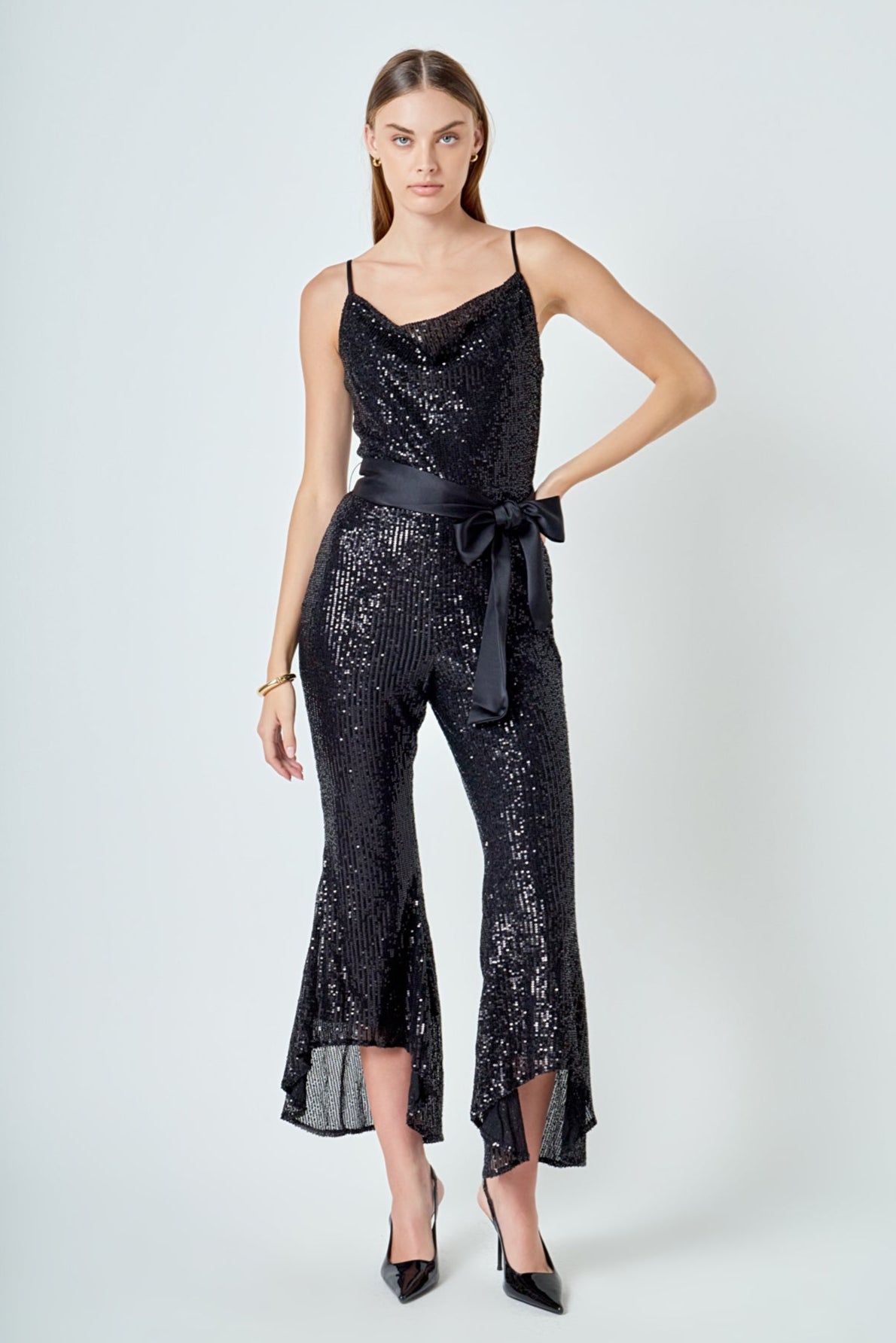 ENDLESS ROSE - Sequin Spaghetti Strap Jumpsuit - JUMPSUITS available at Objectrare