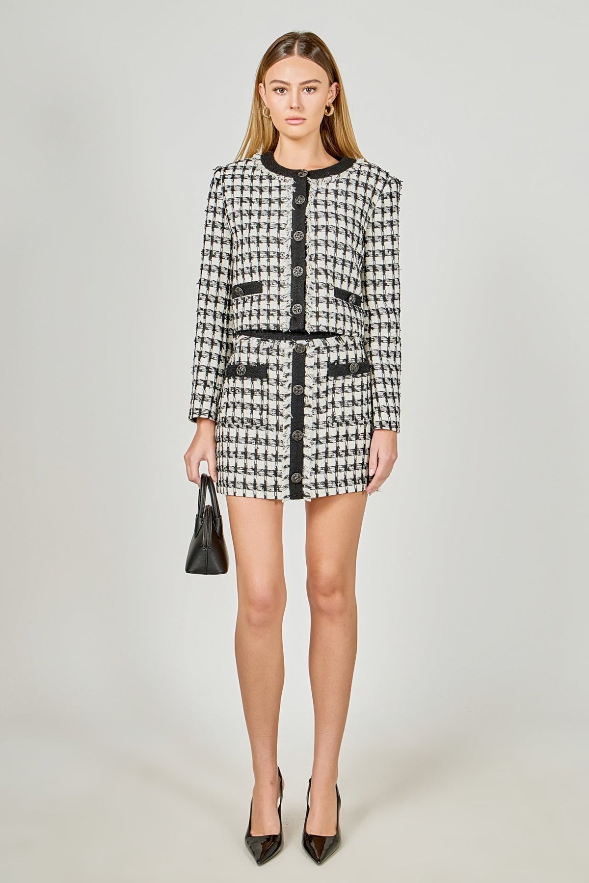 ENDLESS ROSE - Premium Cropped Tweed Jacket With Fringe - BLAZERS available at Objectrare