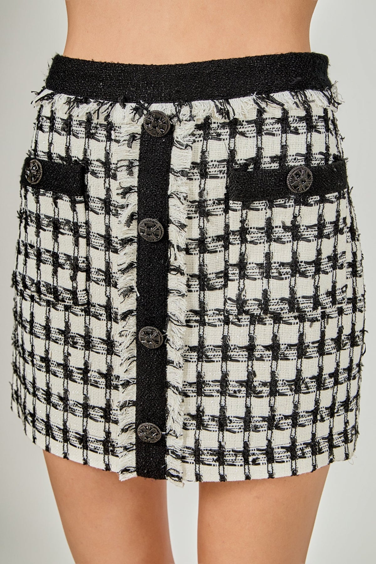 ENDLESS ROSE - Premium Tweed Mini Skirt With Fringe - SKIRTS available at Objectrare