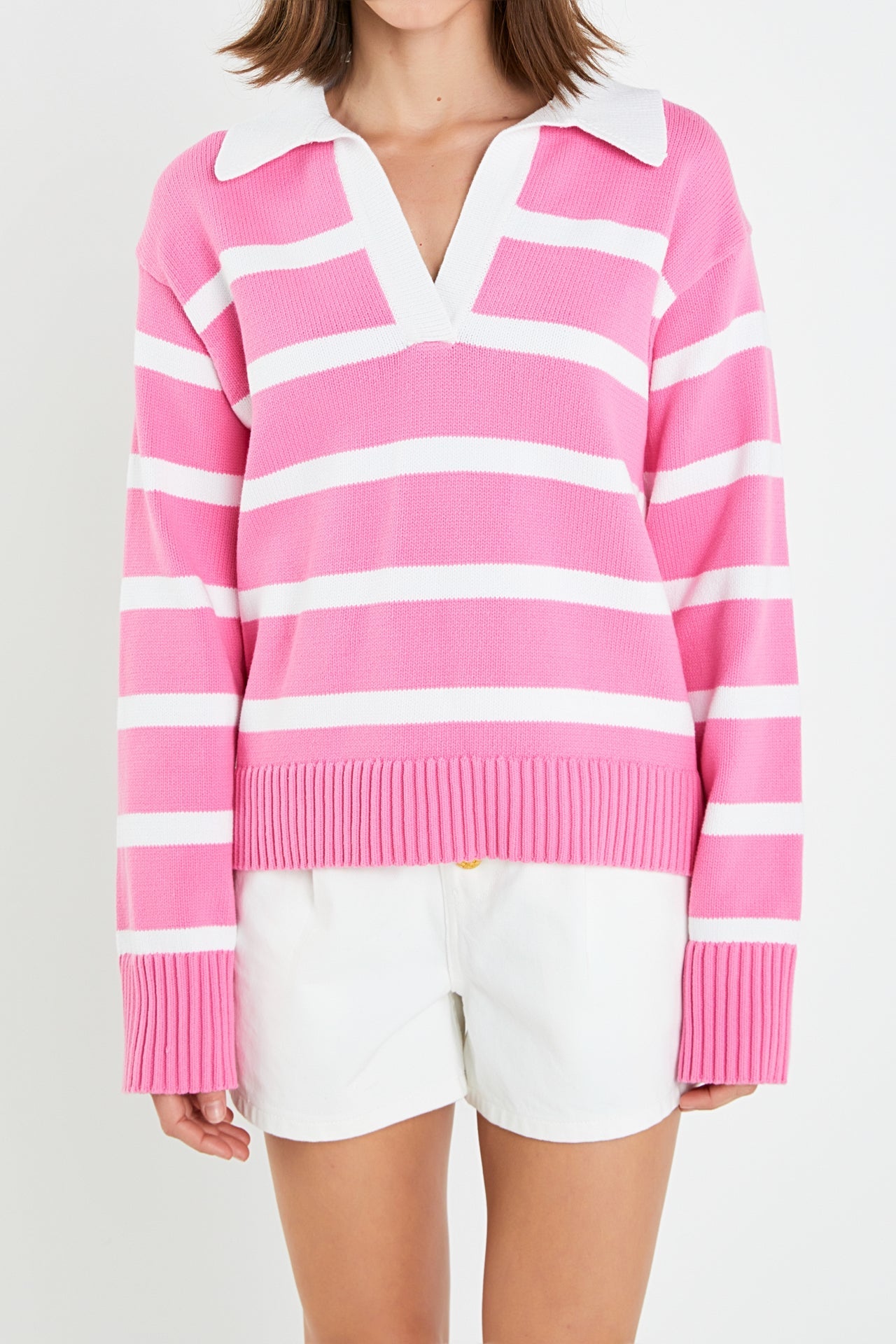 ENGLISH FACTORY - Striped Collared Sweater - SWEATERS & KNITS available at Objectrare