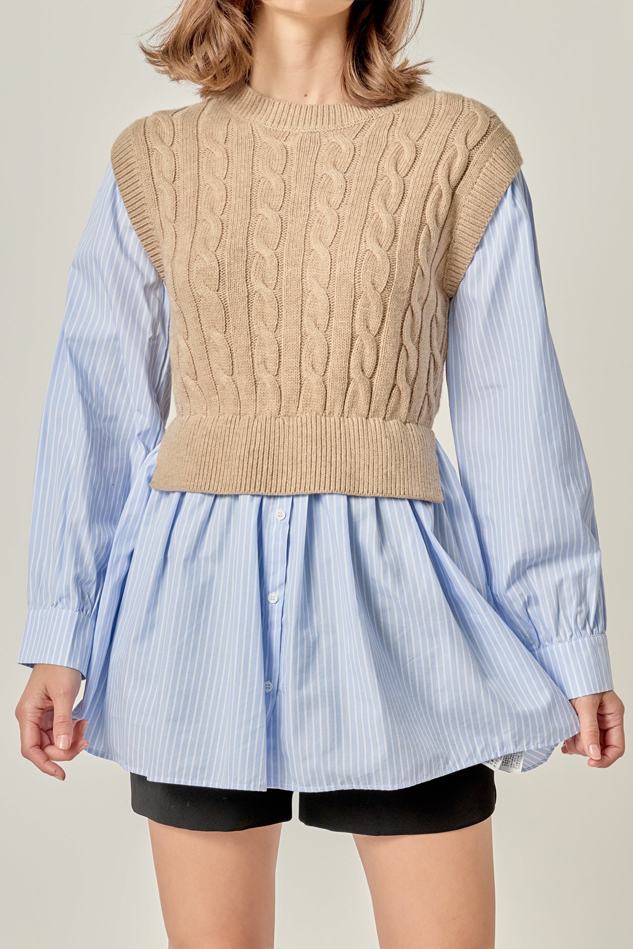 ENGLISH FACTORY - Cable Knit Long Striped Shirt - SWEATERS & KNITS available at Objectrare