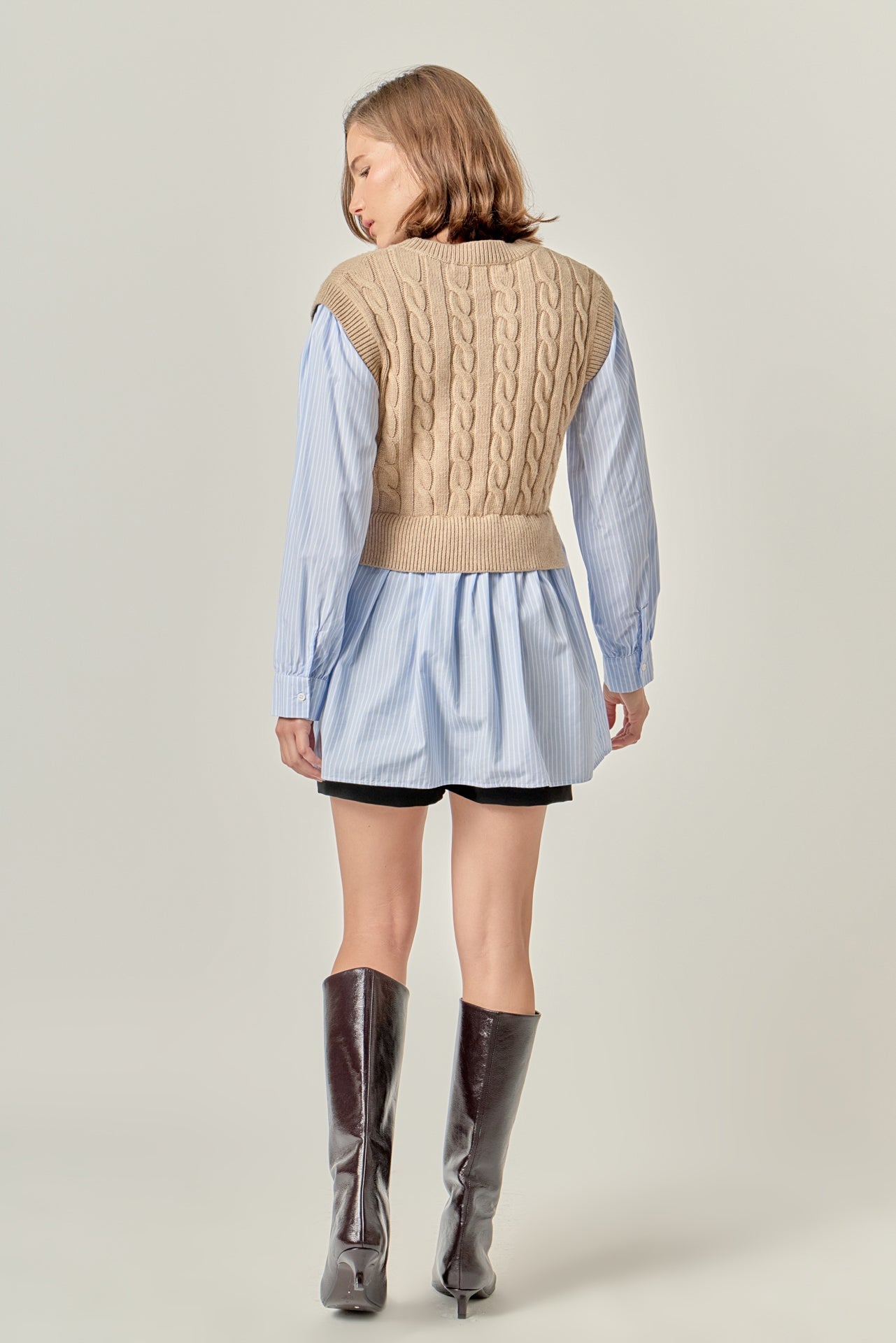 ENGLISH FACTORY - Cable Knit Long Striped Shirt - SWEATERS & KNITS available at Objectrare