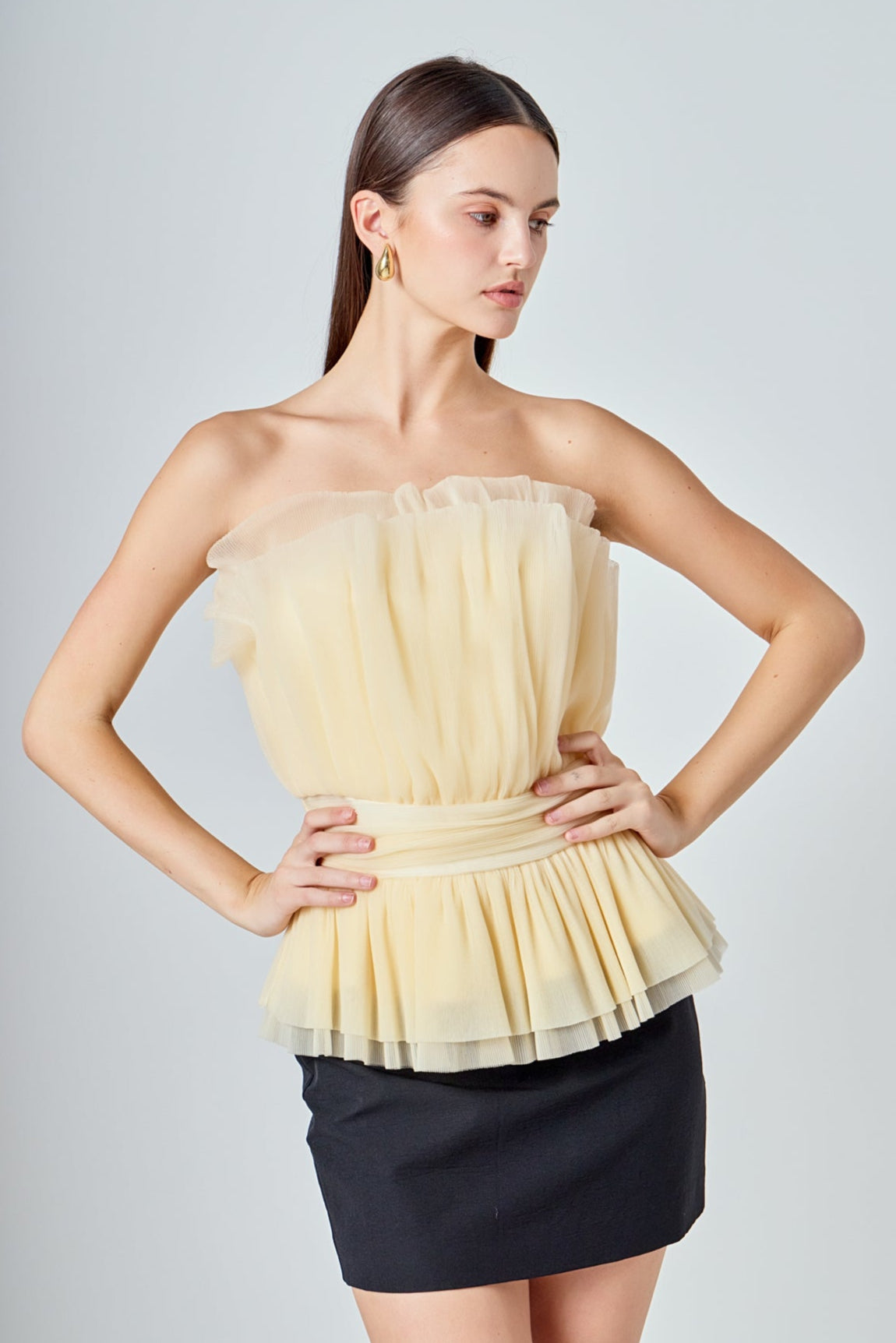 ENDLESS ROSE - Strapless Tulle Banded Top - TOPS available at Objectrare