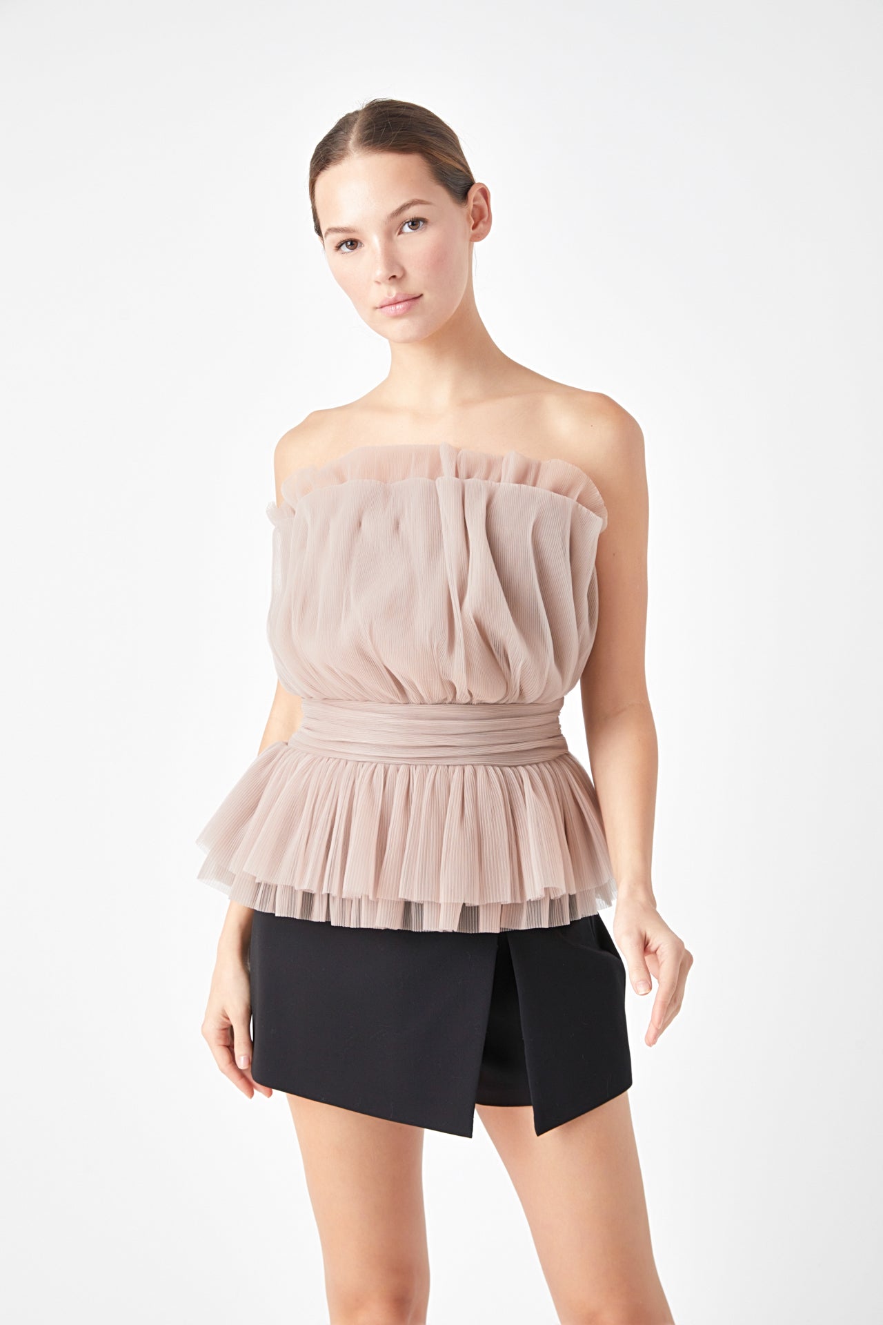 ENDLESS ROSE - Strapless Tulle Banded Top - TOPS available at Objectrare