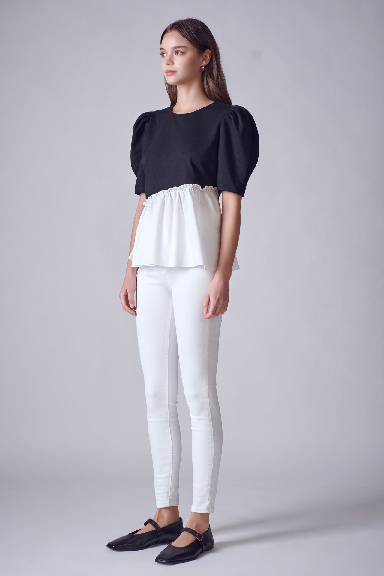 ENGLISH FACTORY - Mixed Media Peplum Contrast Top - TOPS available at Objectrare