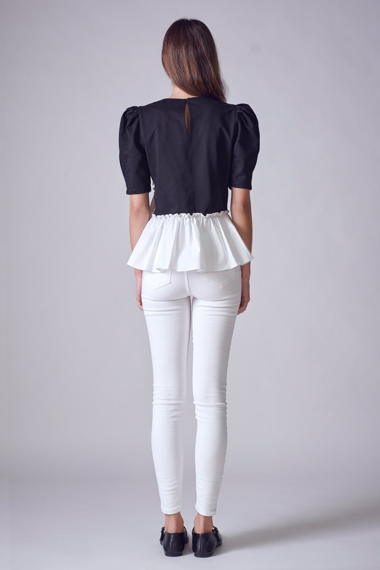 ENGLISH FACTORY - Mixed Media Peplum Contrast Top - TOPS available at Objectrare