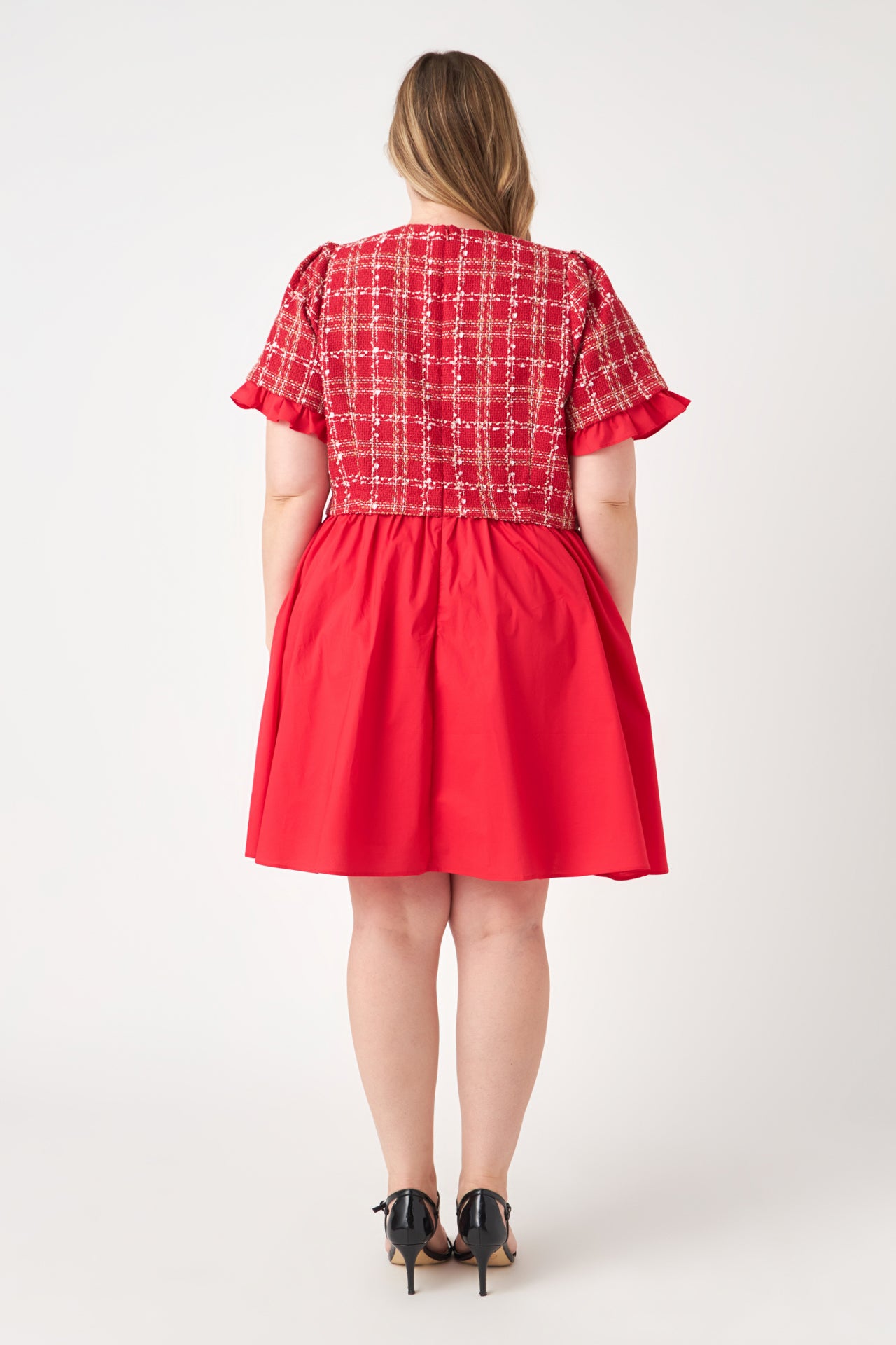ENGLISH FACTORY - Mixed Media Tweed Poplin Mini Dress - DRESSES available at Objectrare