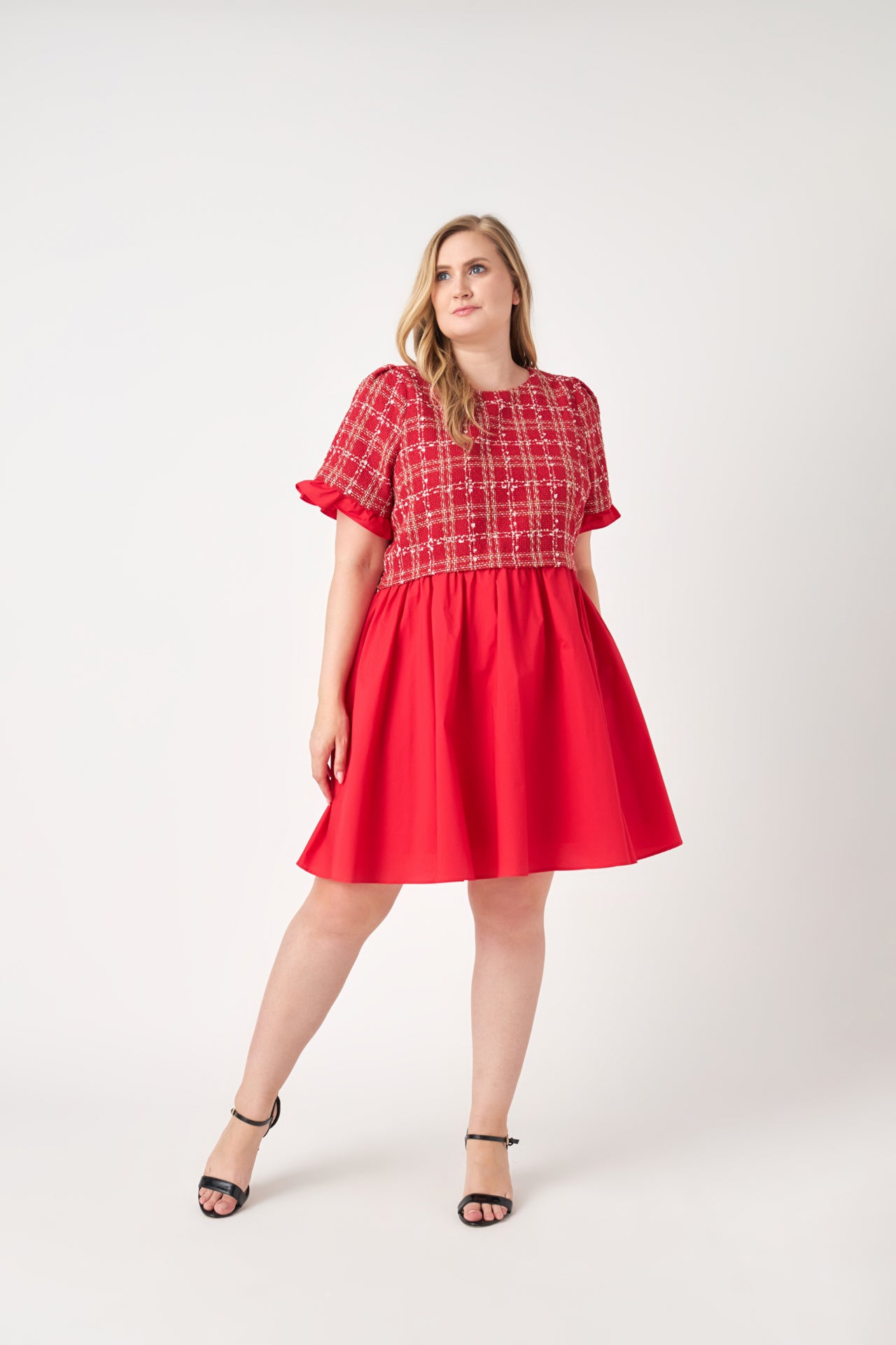 ENGLISH FACTORY - Mixed Media Tweed Poplin Mini Dress - DRESSES available at Objectrare