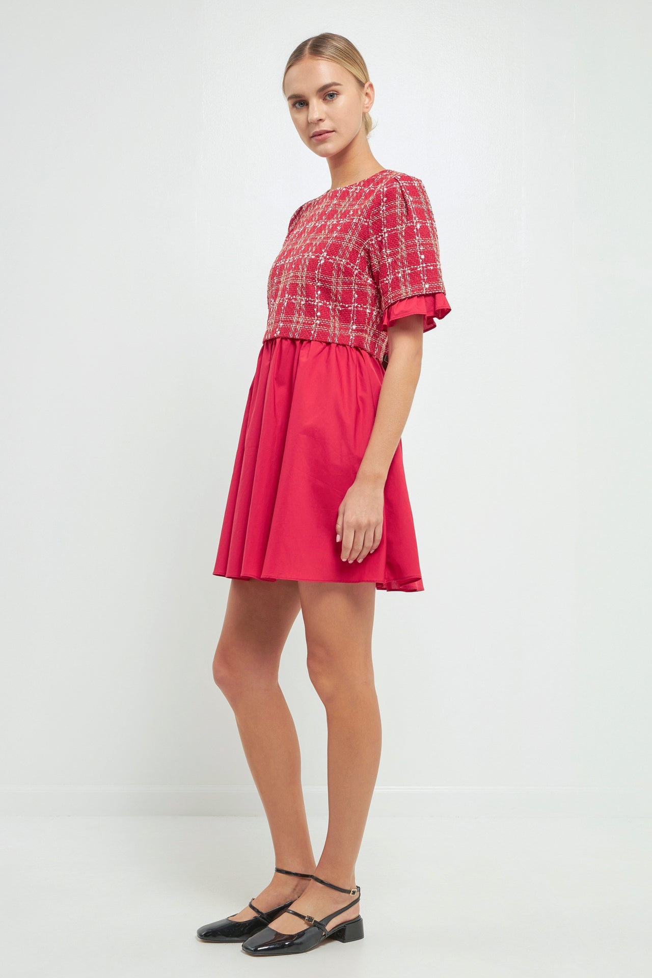 ENGLISH FACTORY - Mixed Media Tweed Mini Dress - DRESSES available at Objectrare