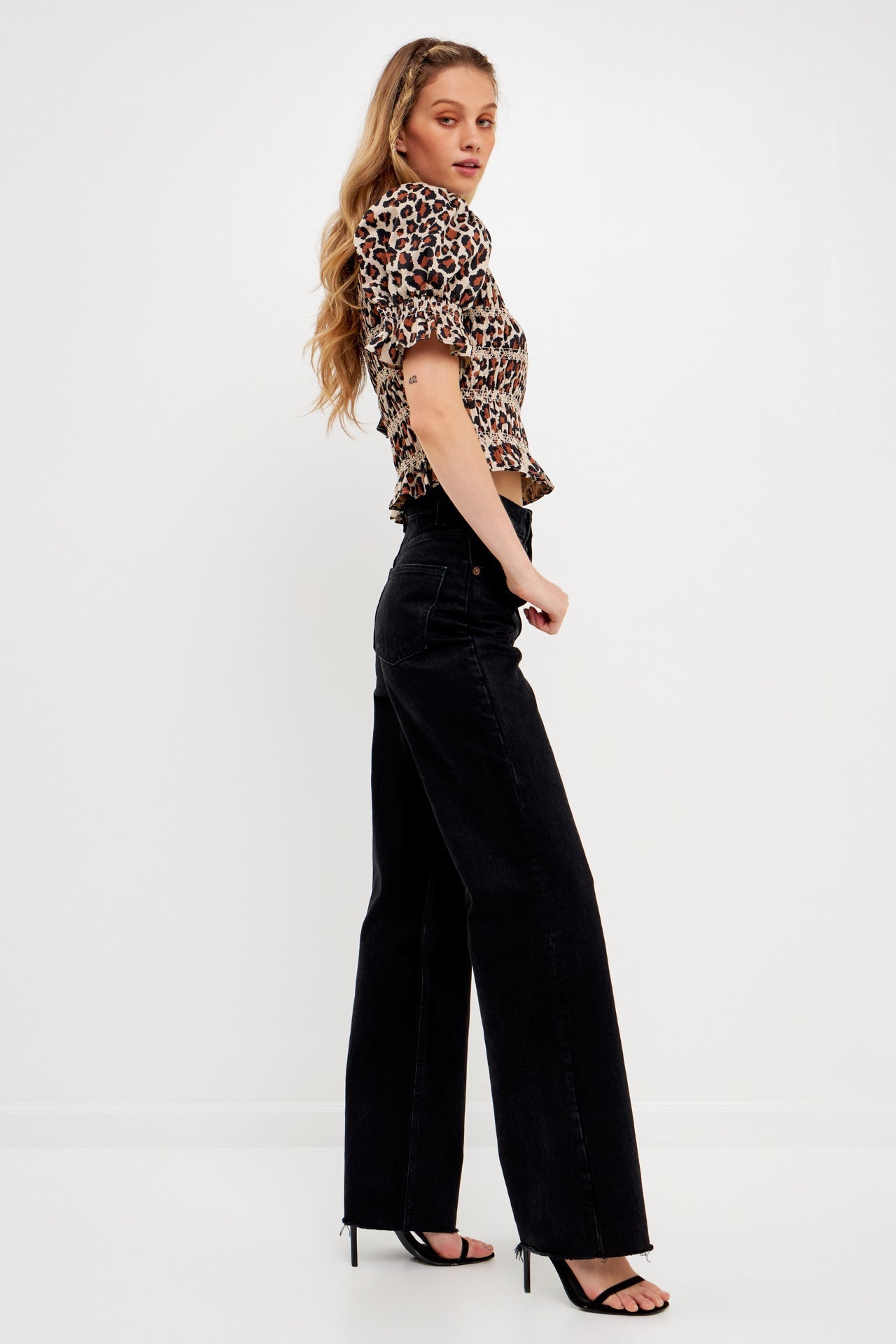ENGLISH FACTORY - Leopard Print Puff Short Sleeve Top - TOPS available at Objectrare