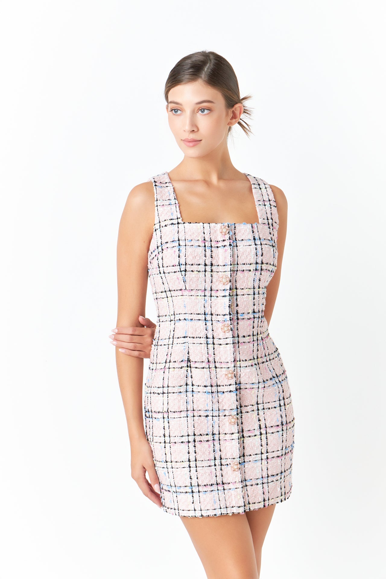 ENDLESS ROSE - Plaid Tweed Mini Dress - DRESSES available at Objectrare