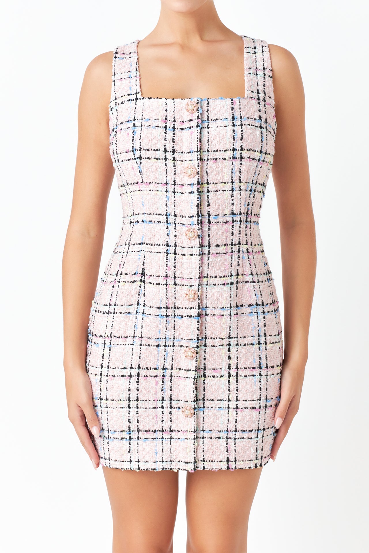 ENDLESS ROSE - Plaid Tweed Mini Dress - DRESSES available at Objectrare