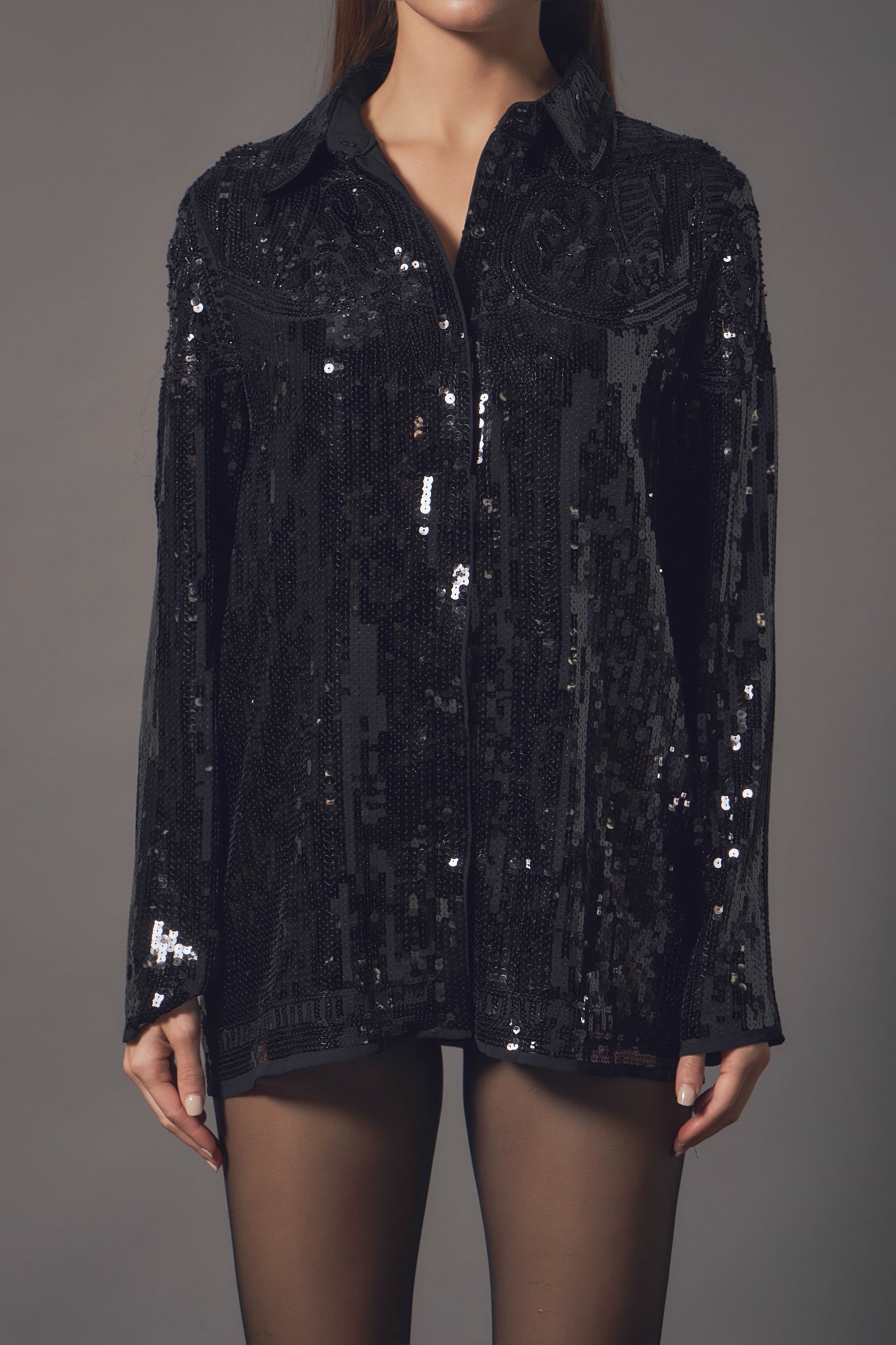 ENDLESS ROSE - Sequins Dress Shirt - TOPS available at Objectrare