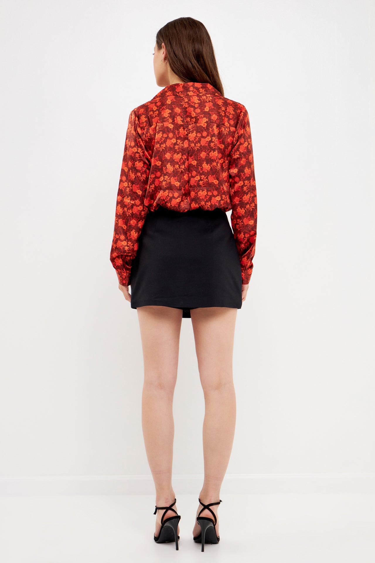 Floral Print Satin Wrap Blouse